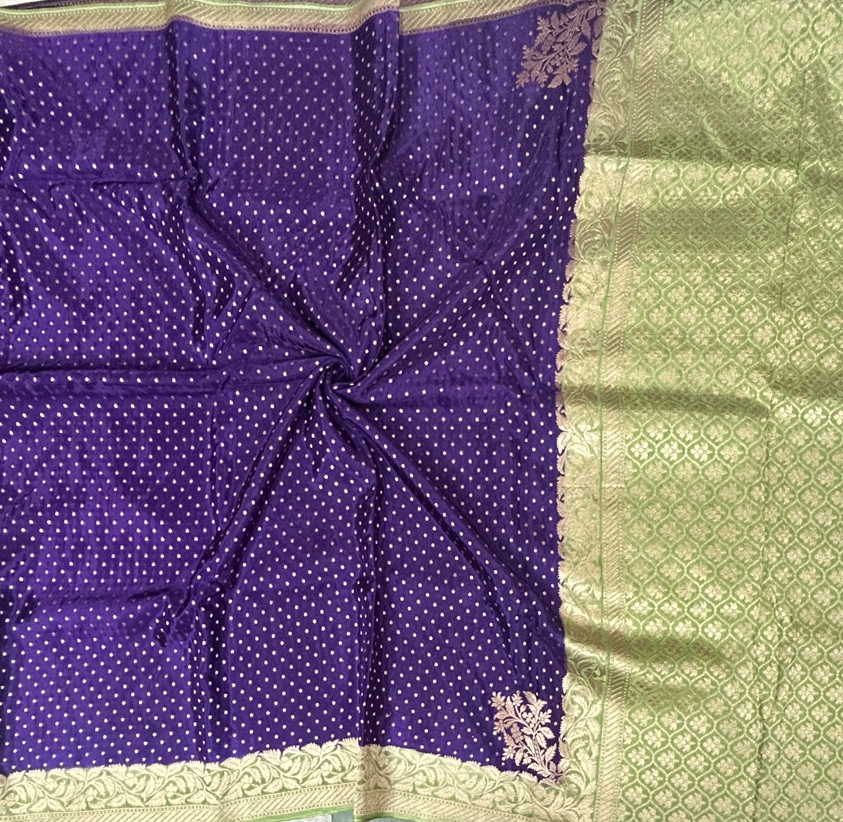 Purple  small Butta satin crepe-12 saree - Image 2