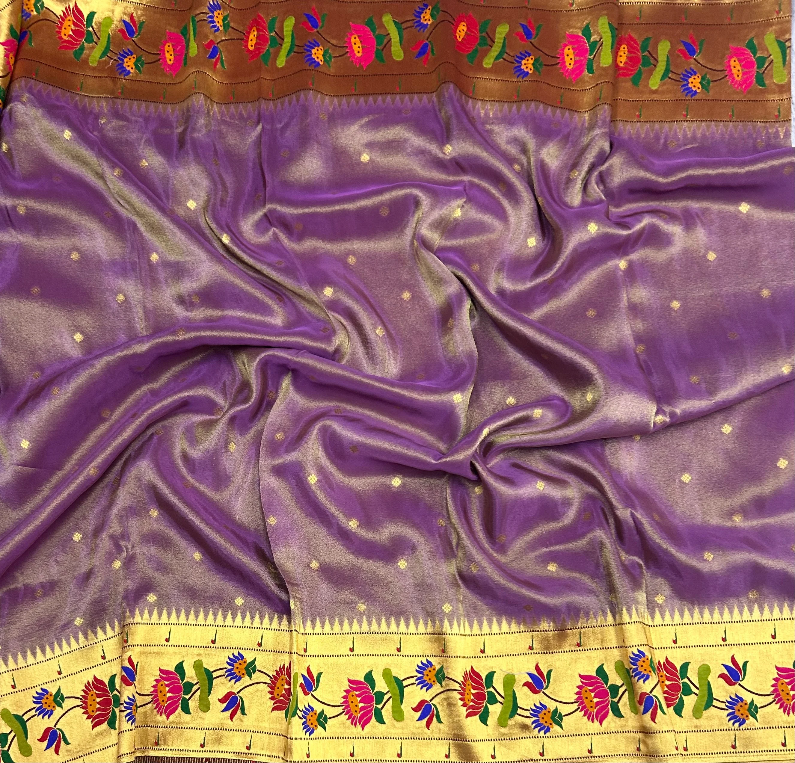 Purple small Butta tissue Paithani border 104 saree - Image 2