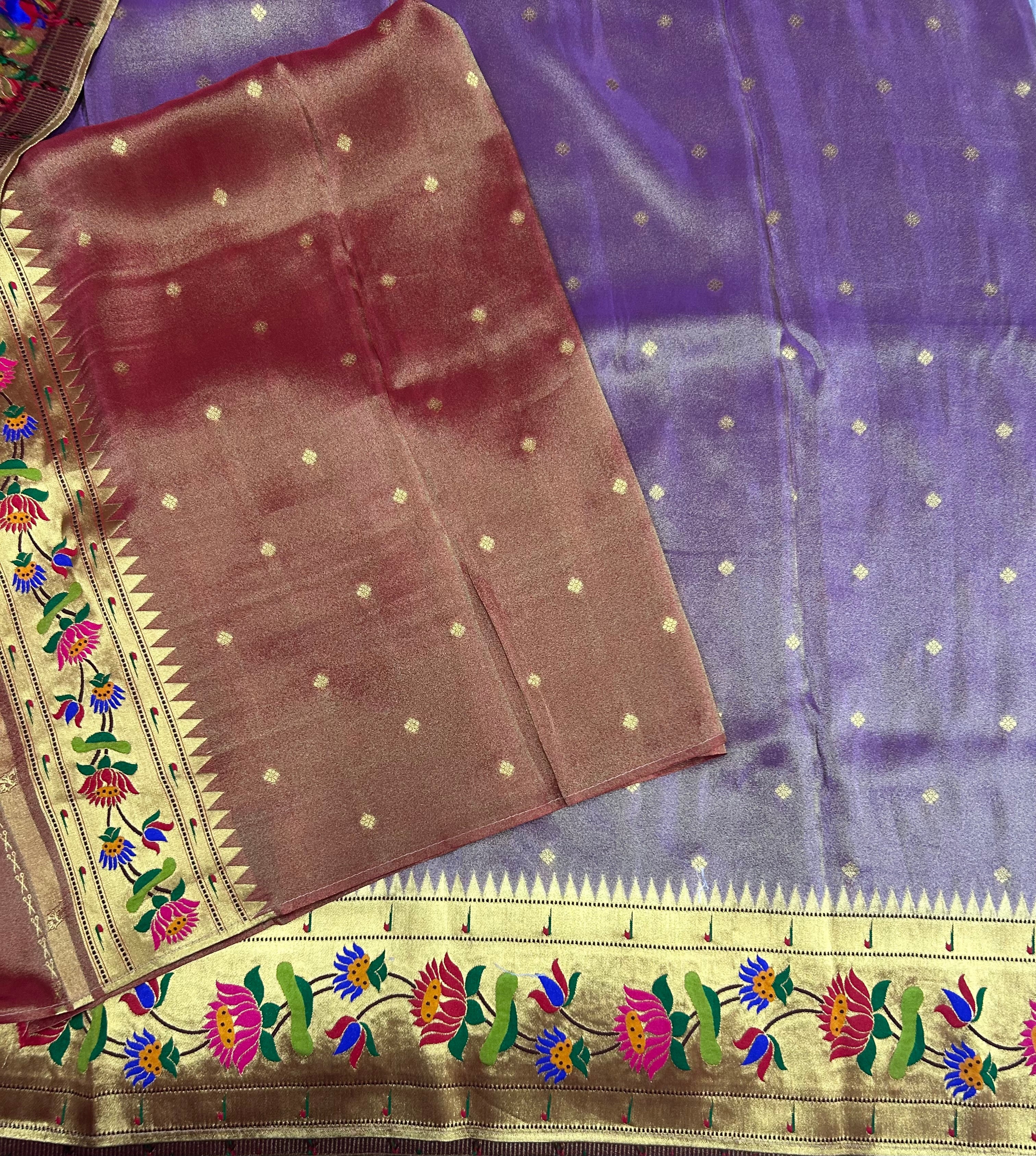 Purple small Butta tissue Paithani border 104 saree - Image 4