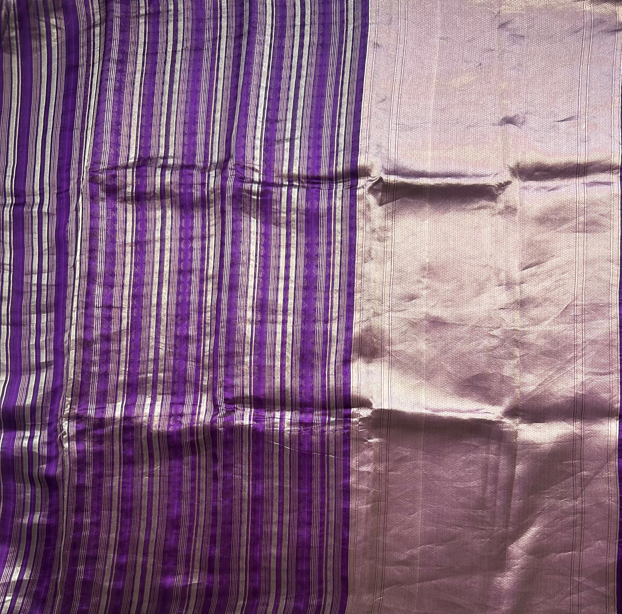 Purple stripes pure organza tissue 103 saree - Image 2