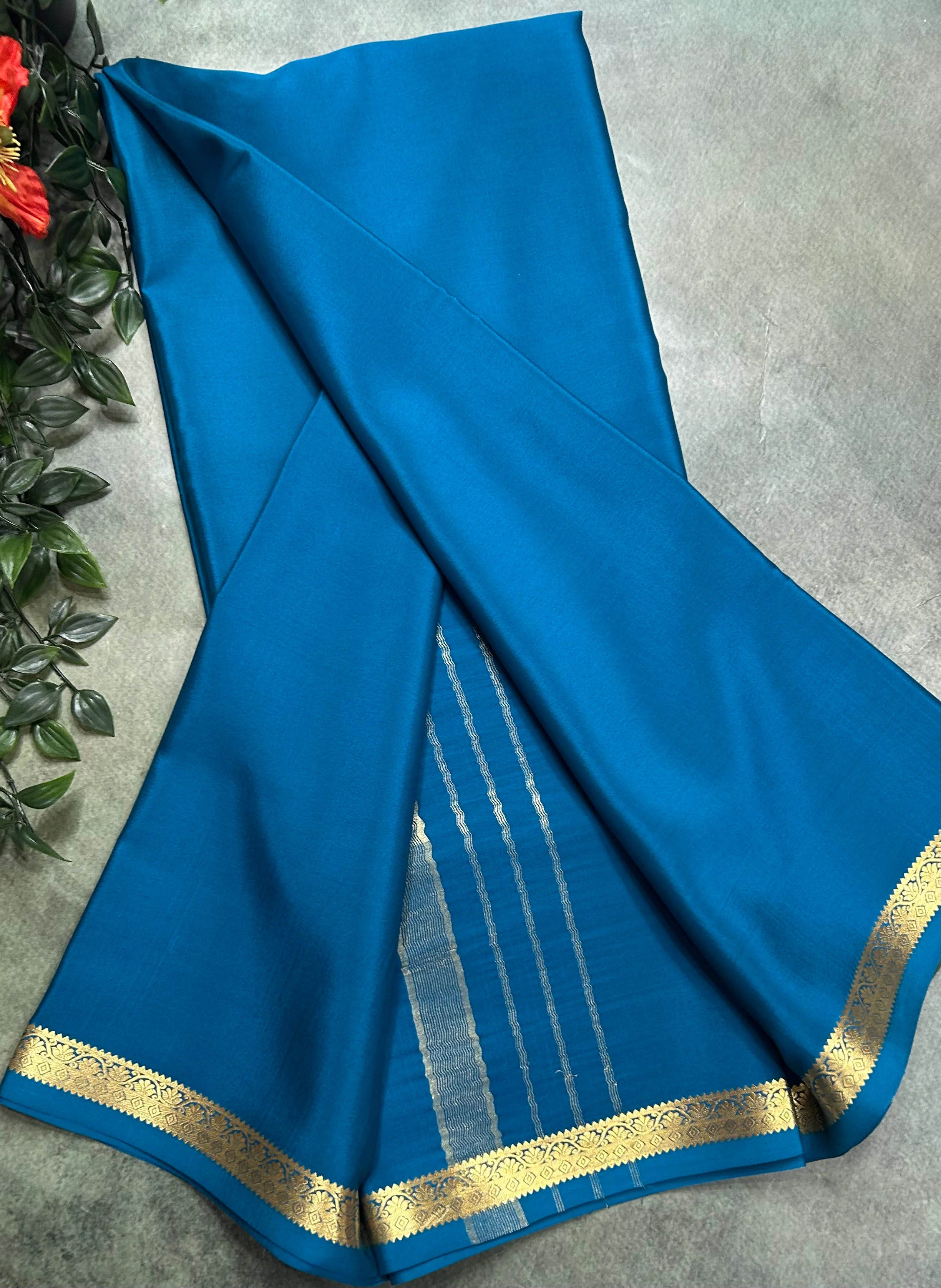Rama blue one inch border pure Mysore silk 105 saree - Image 4