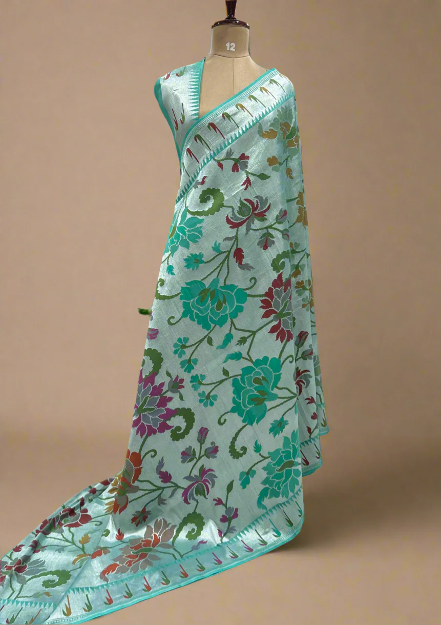 Rama green pure paithani tussar georgette-09 saree - Image 7
