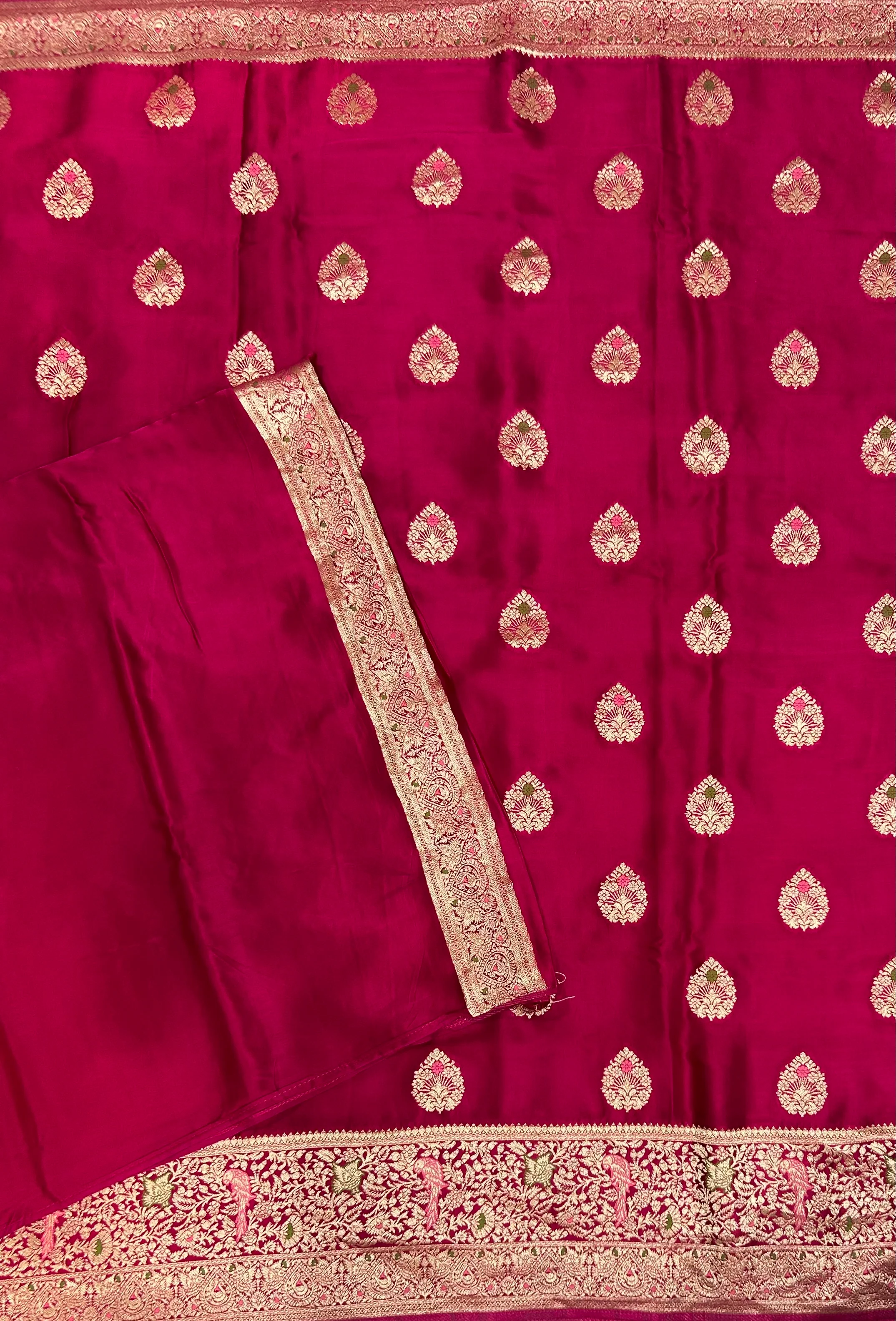 Rani pink Meena satin Benarasi 103 saree - Image 3