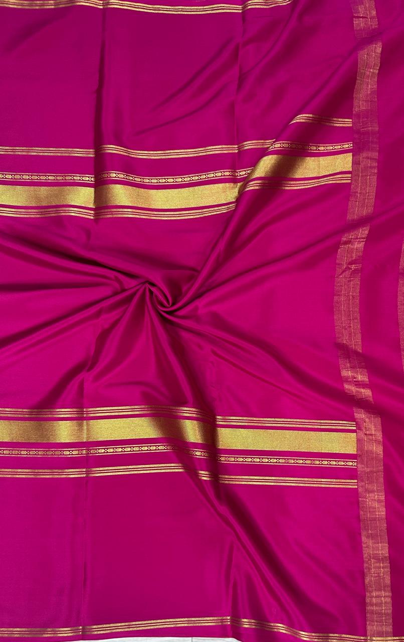 Rani pink plain four border pure mysore crepe silk saree - Image 3