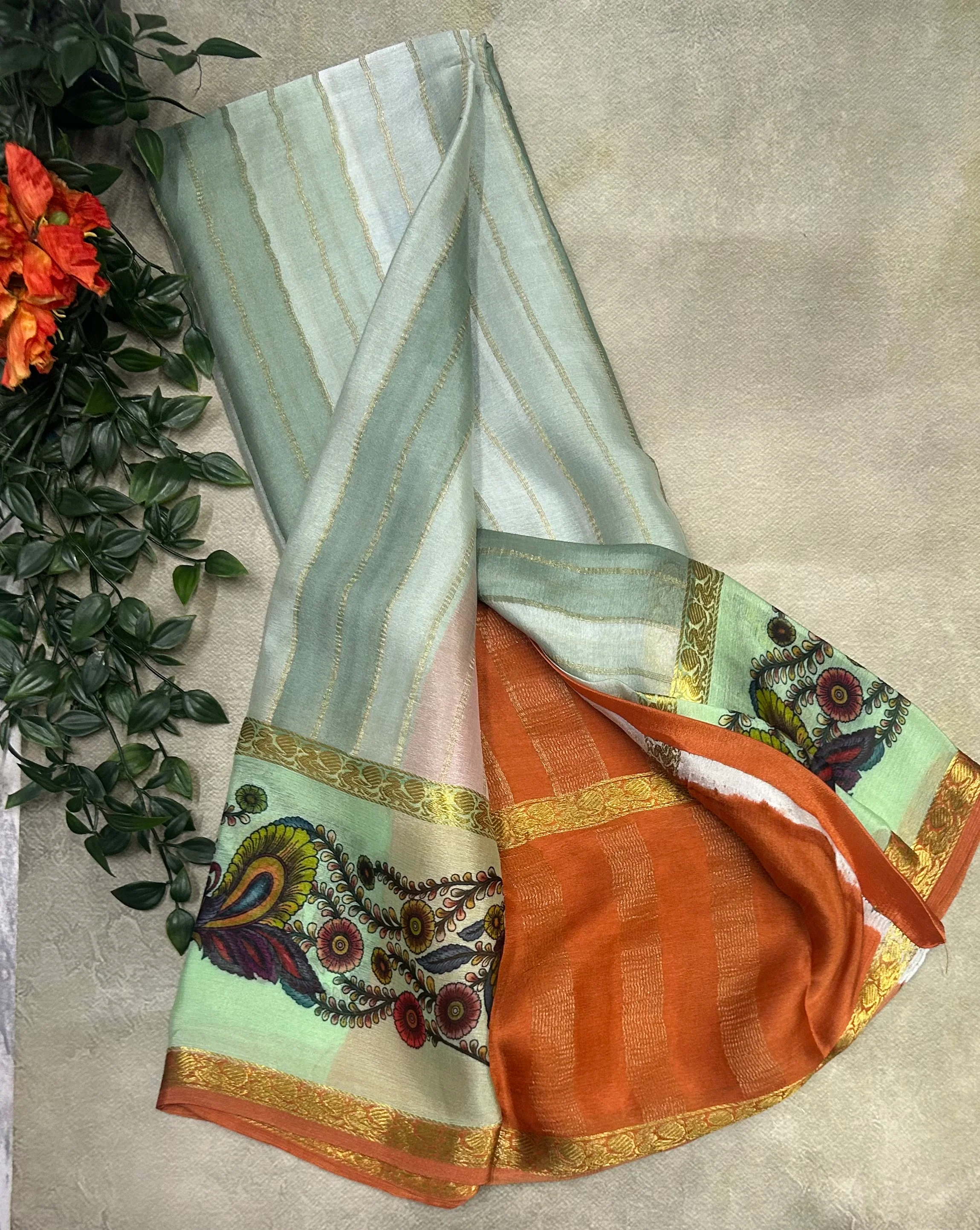 Rankart kalamkari border pure wrinkle 103 crepe silk saree - Image 2