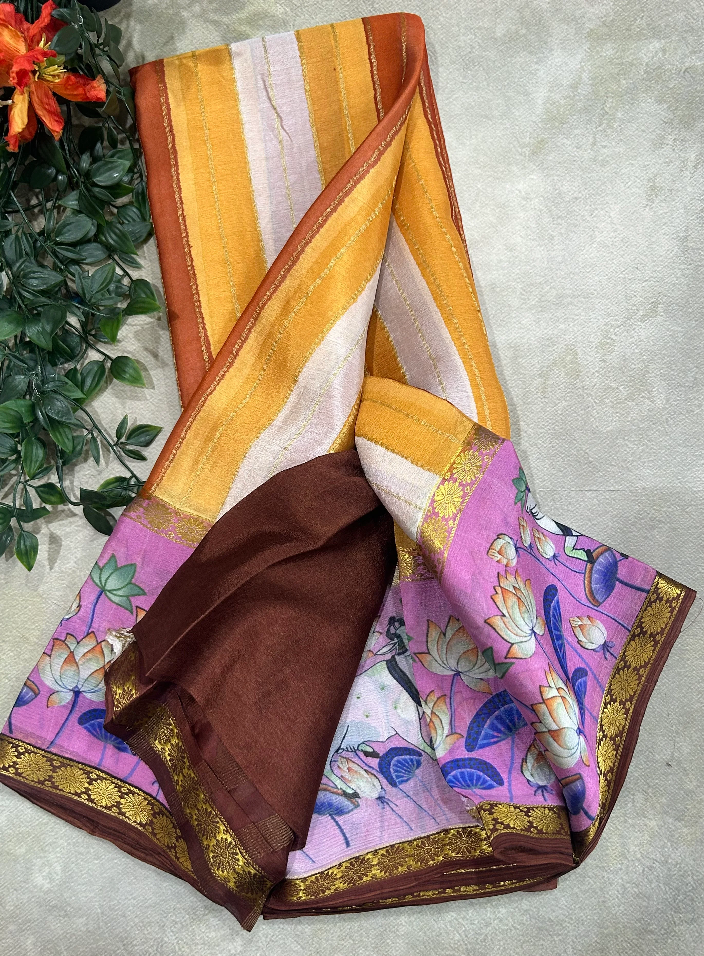 Rankart kalamkari border pure wrinkle 103 crepe silk saree - Image 3