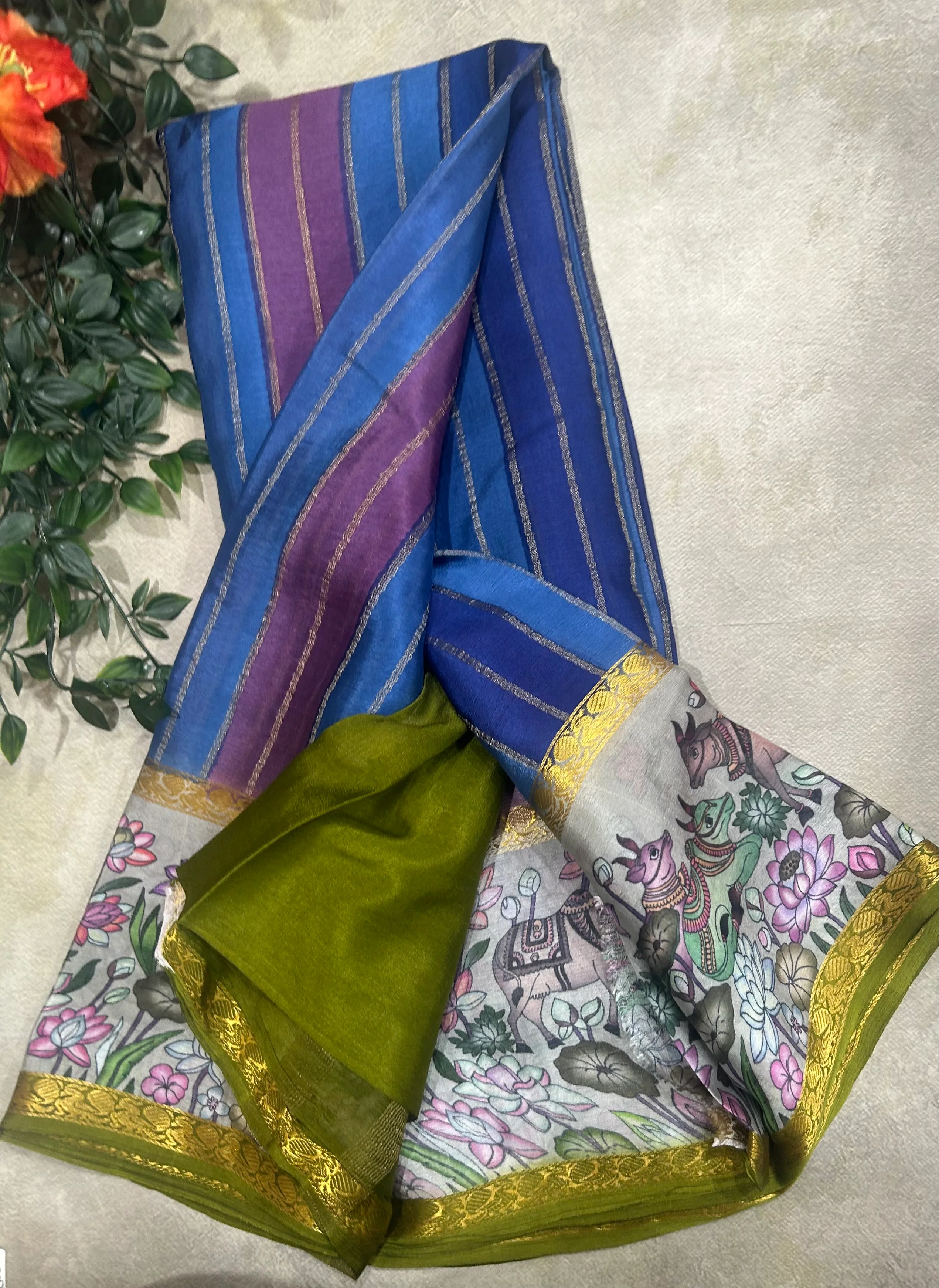 Rankart kalamkari border pure wrinkle 103 crepe silk saree - Image 3