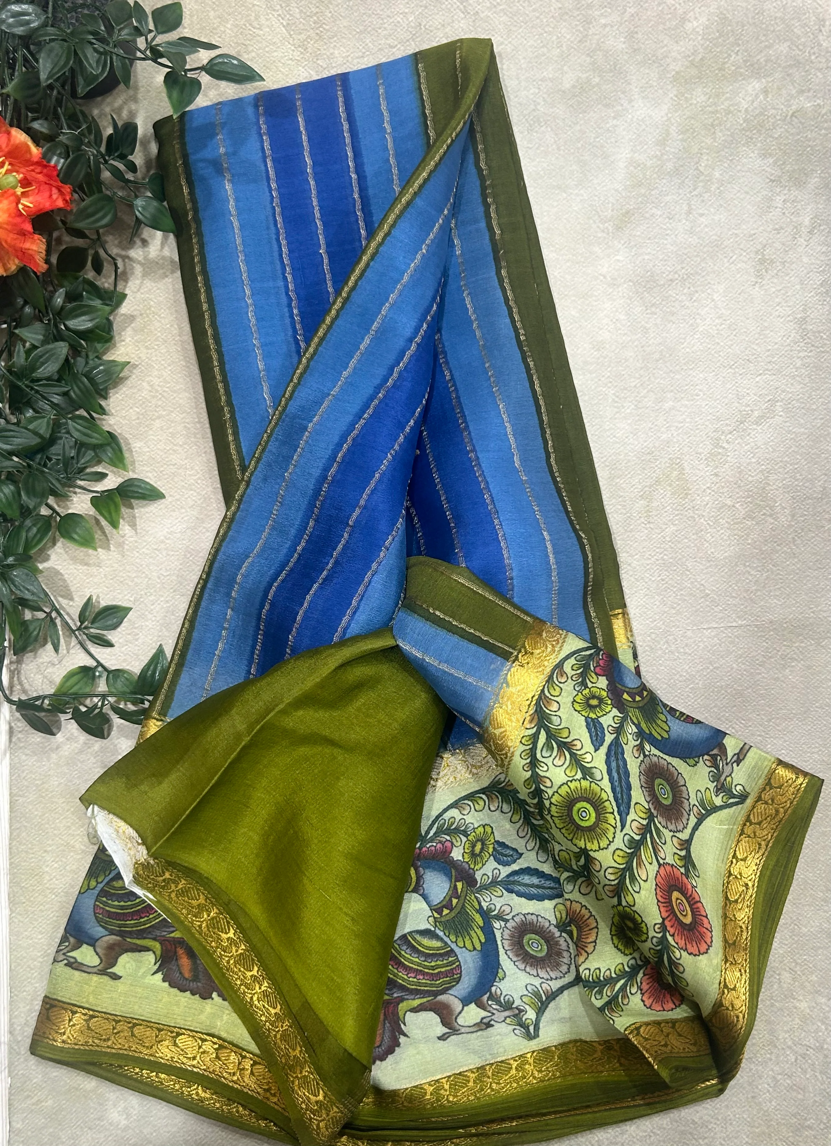 Rankart kalamkari border pure wrinkle 103 crepe silk saree - Image 3