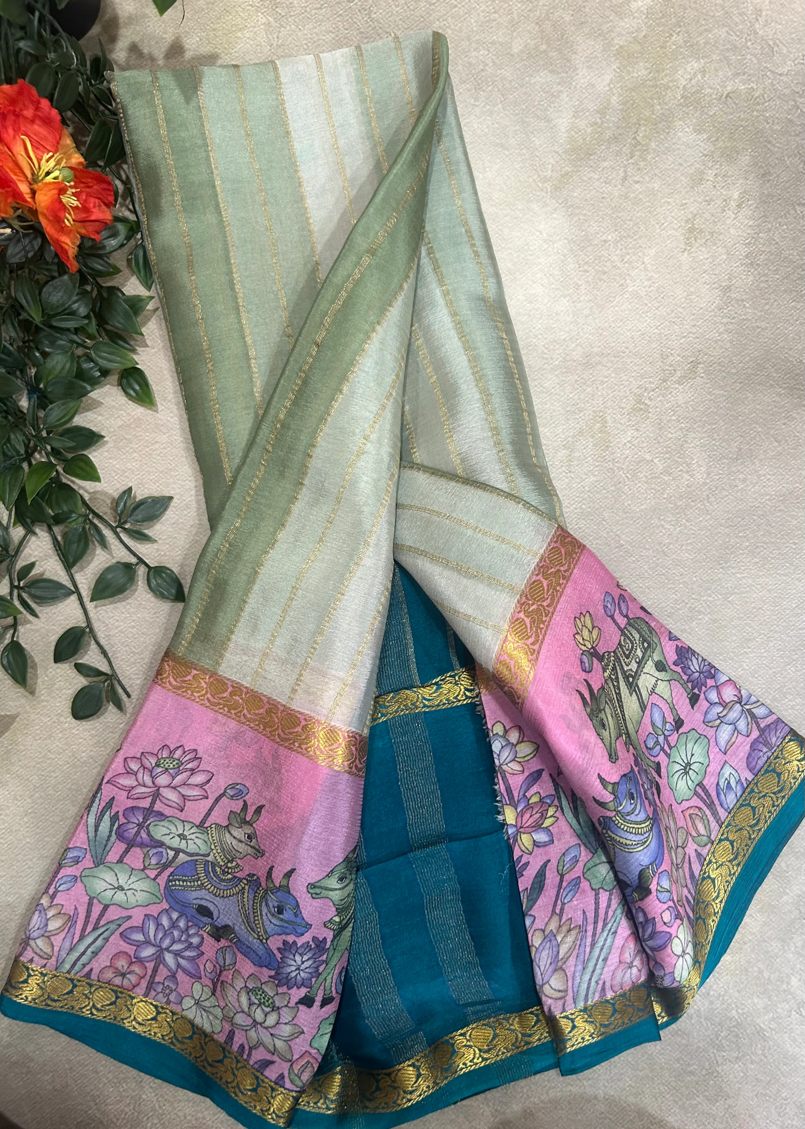 Rankart kalamkari border pure wrinkle 103 crepe silk saree - Image 2