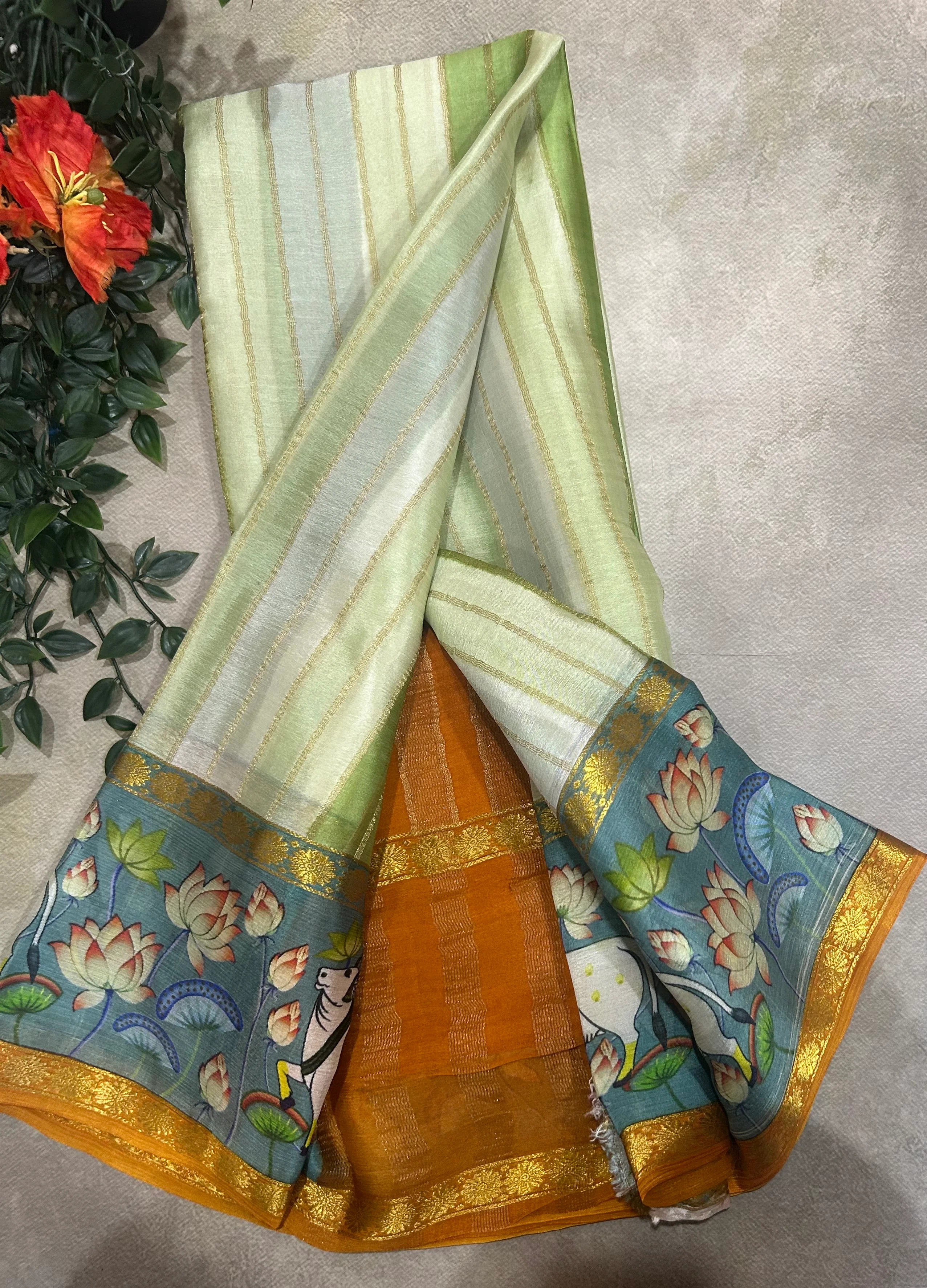 Rankart kalamkari border pure wrinkle 103 crepe silk saree - Image 2