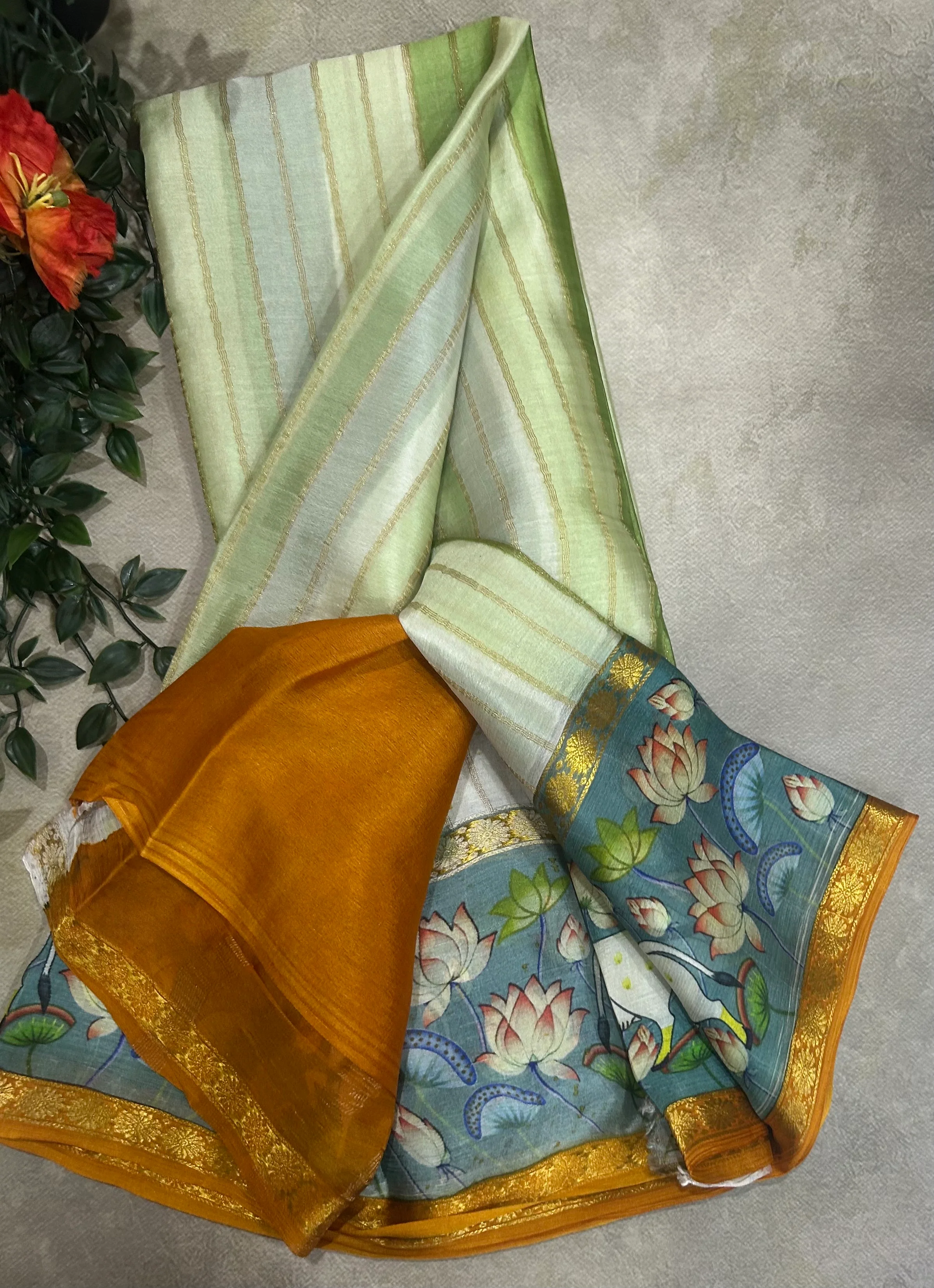 Rankart kalamkari border pure wrinkle 103 crepe silk saree - Image 3
