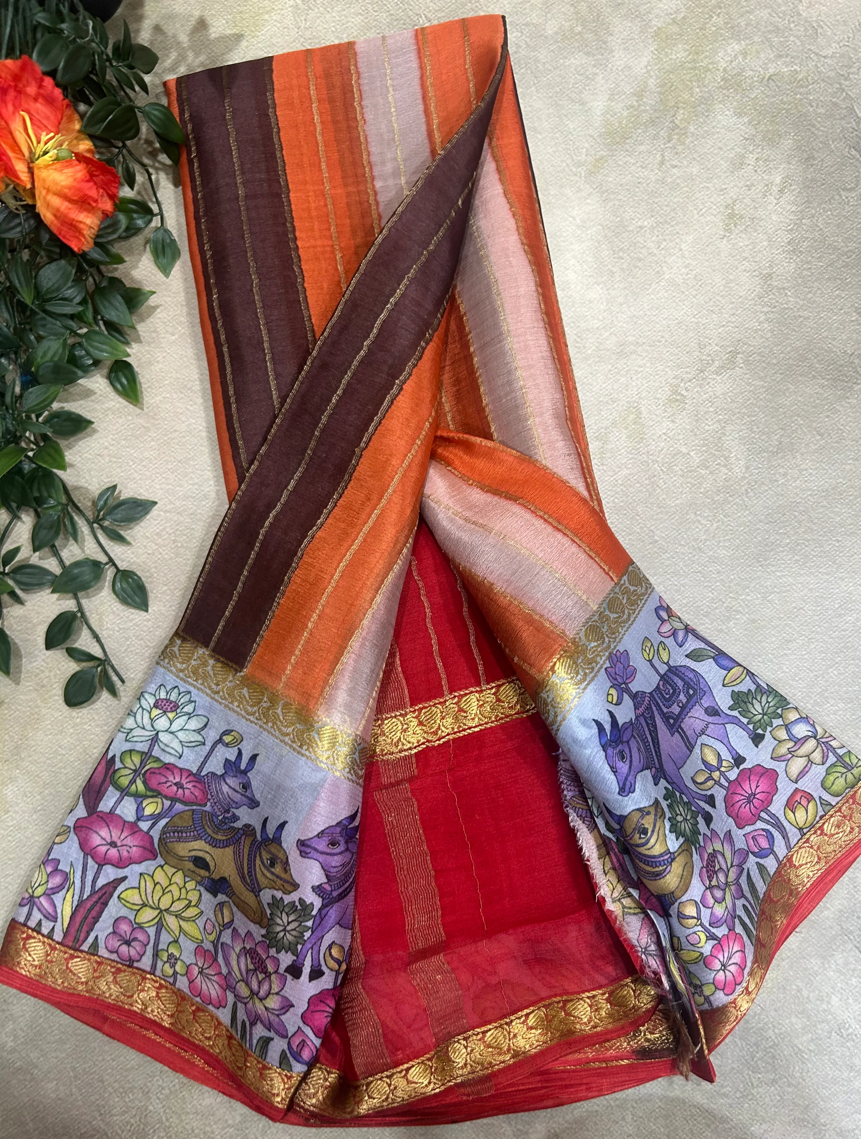 Rankart kalamkari border pure wrinkle 103 crepe silk saree - Image 3