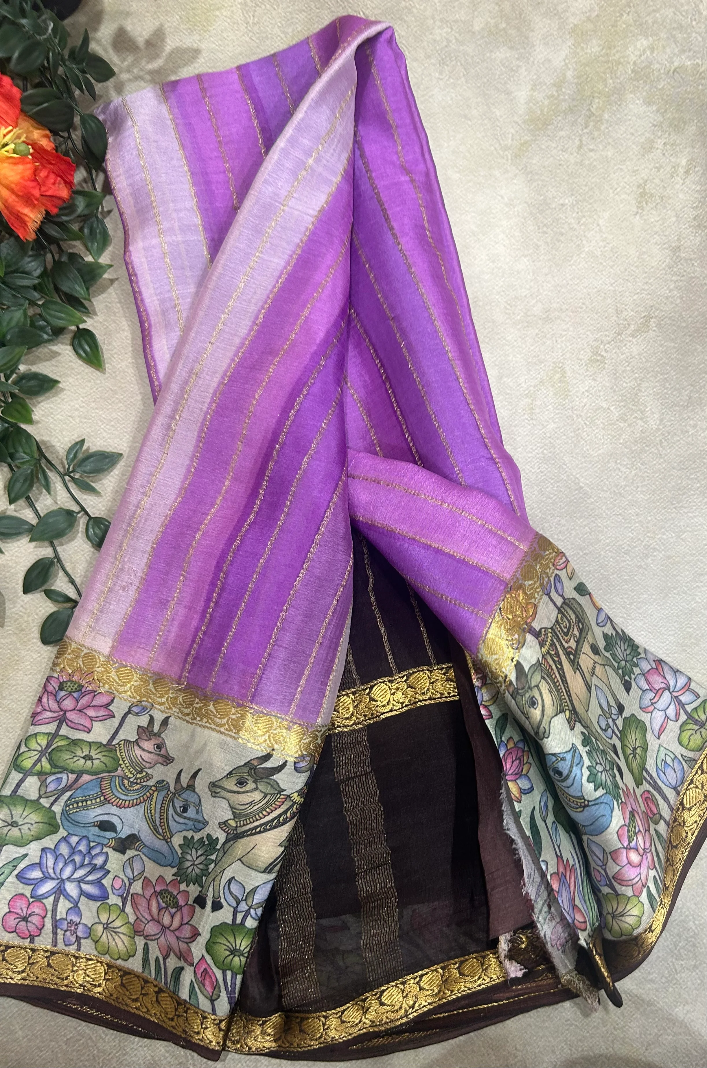 Rankart kalamkari border pure wrinkle 103 crepe silk saree - Image 2