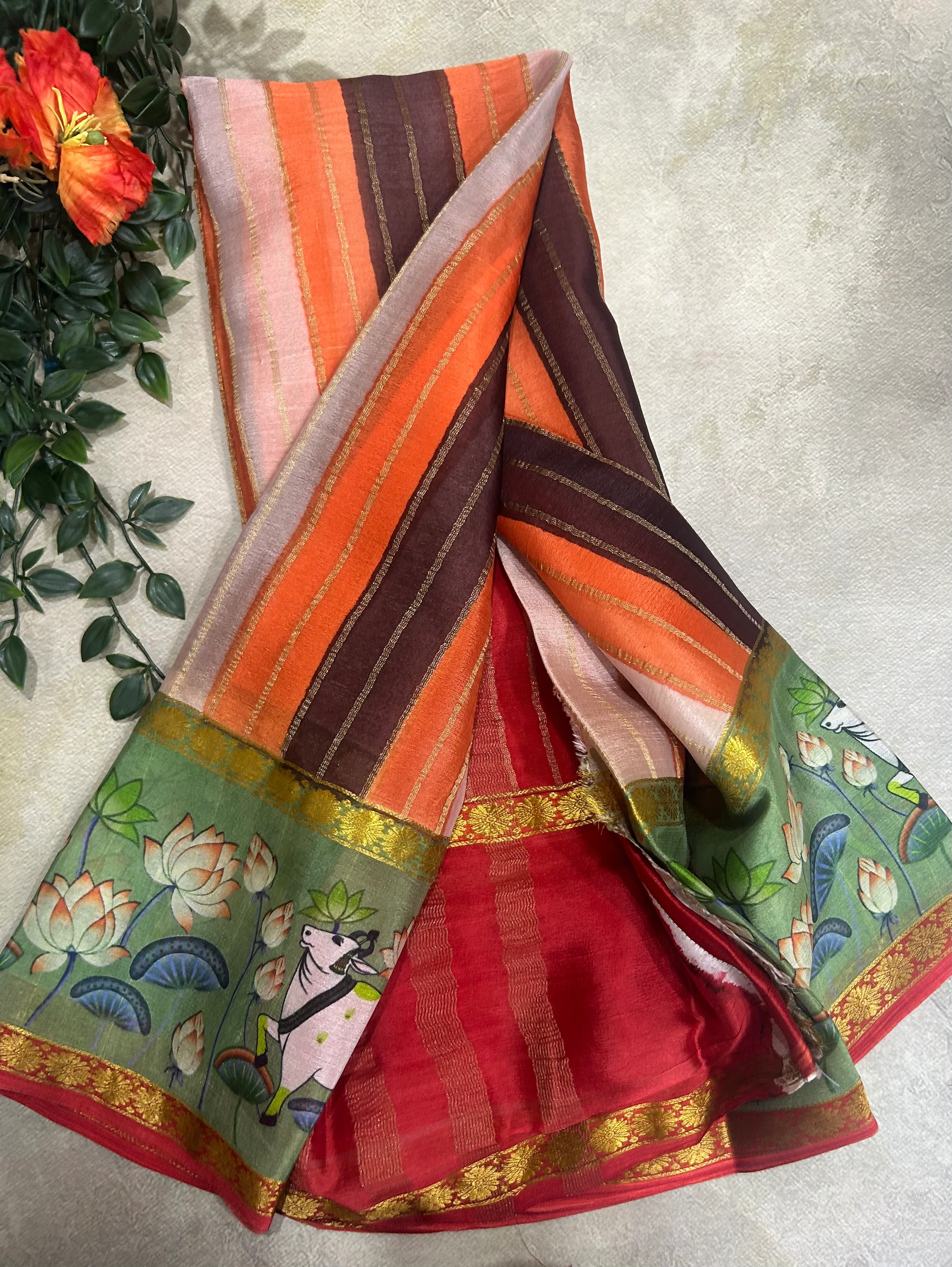Rankart kalamkari border pure wrinkle 103 crepe silk saree - Image 2
