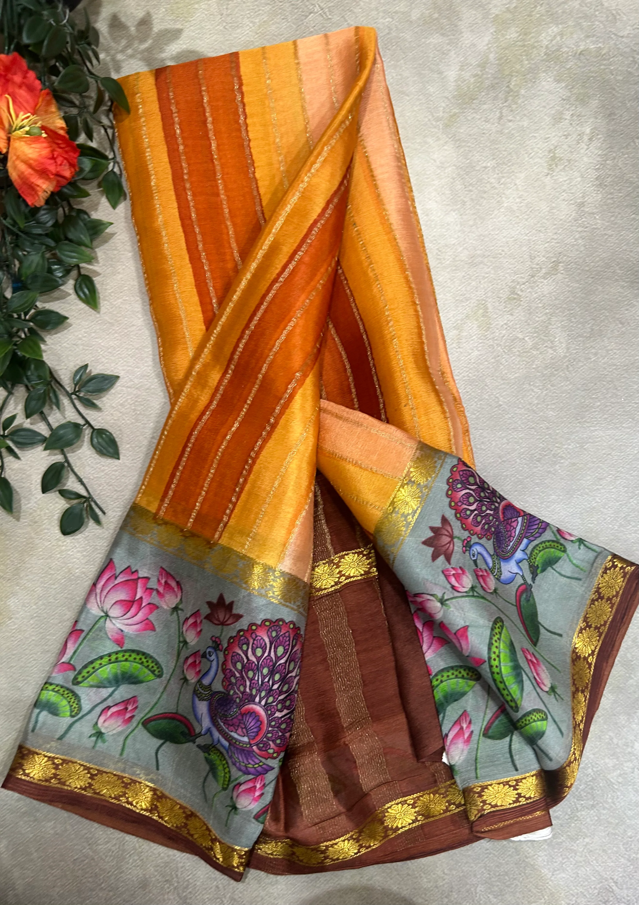 Rankart kalamkari border pure wrinkle 103 crepe silk saree - Image 2
