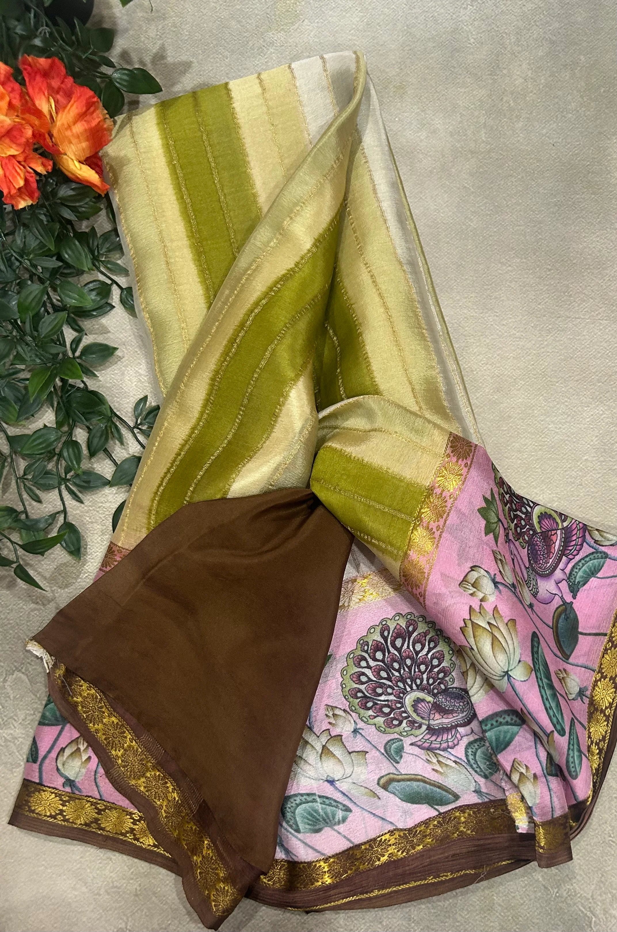 Rankart kalamkari border pure wrinkle 103 crepe silk saree - Image 3