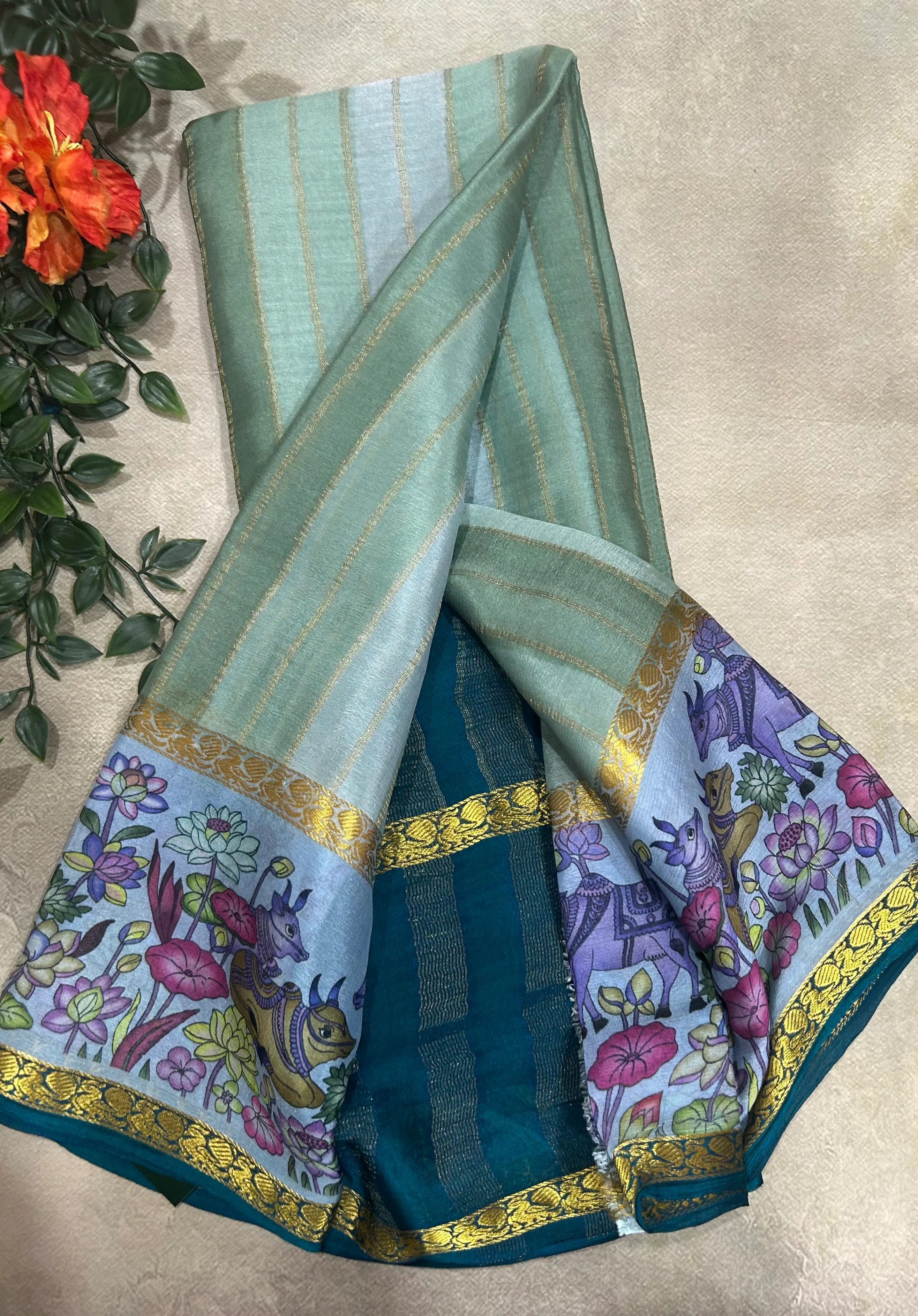 Rankart kalamkari border pure wrinkle 103 crepe silk saree - Image 2