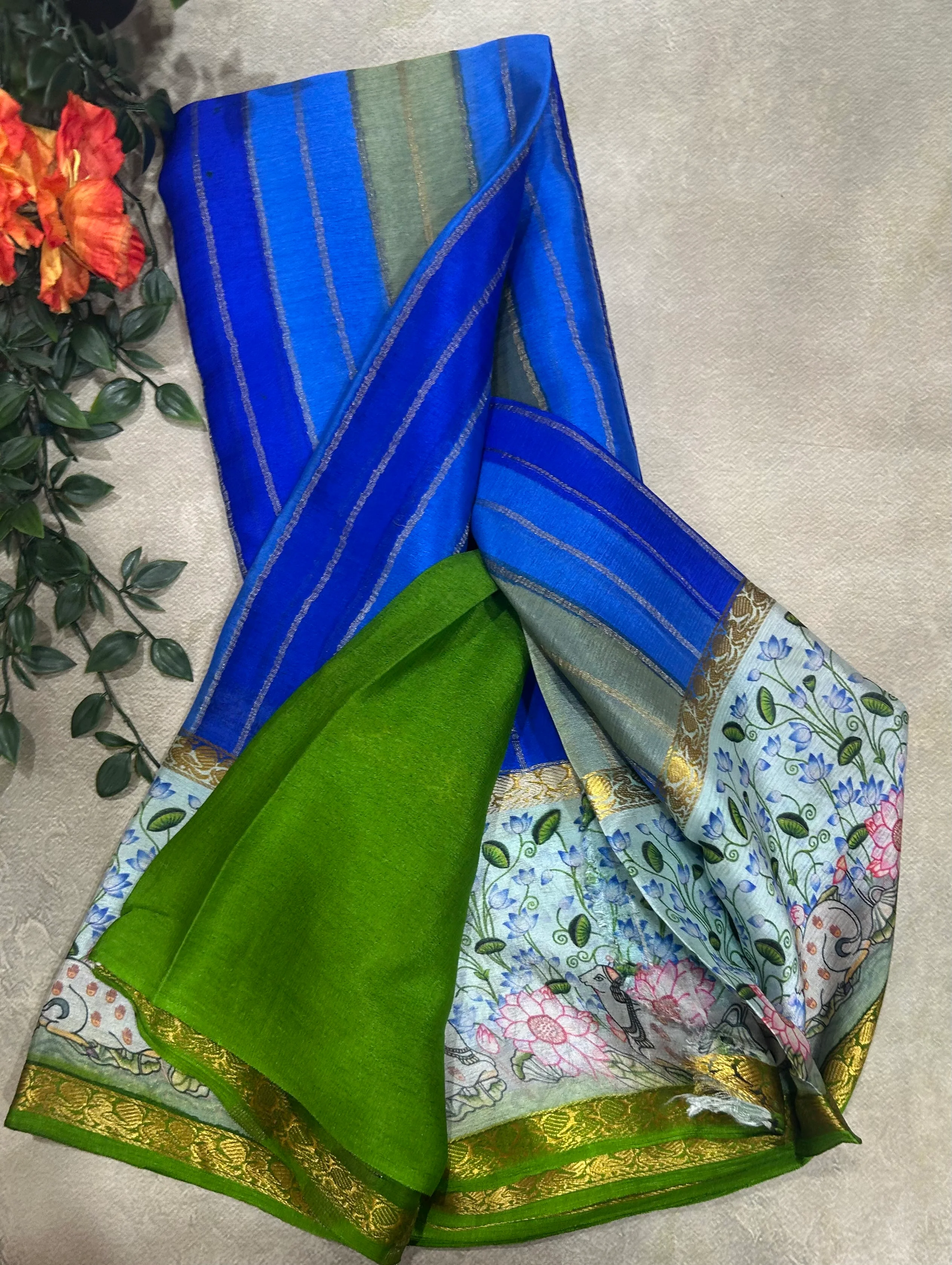 Rankart kalamkari border pure wrinkle 103 crepe silk saree - Image 3