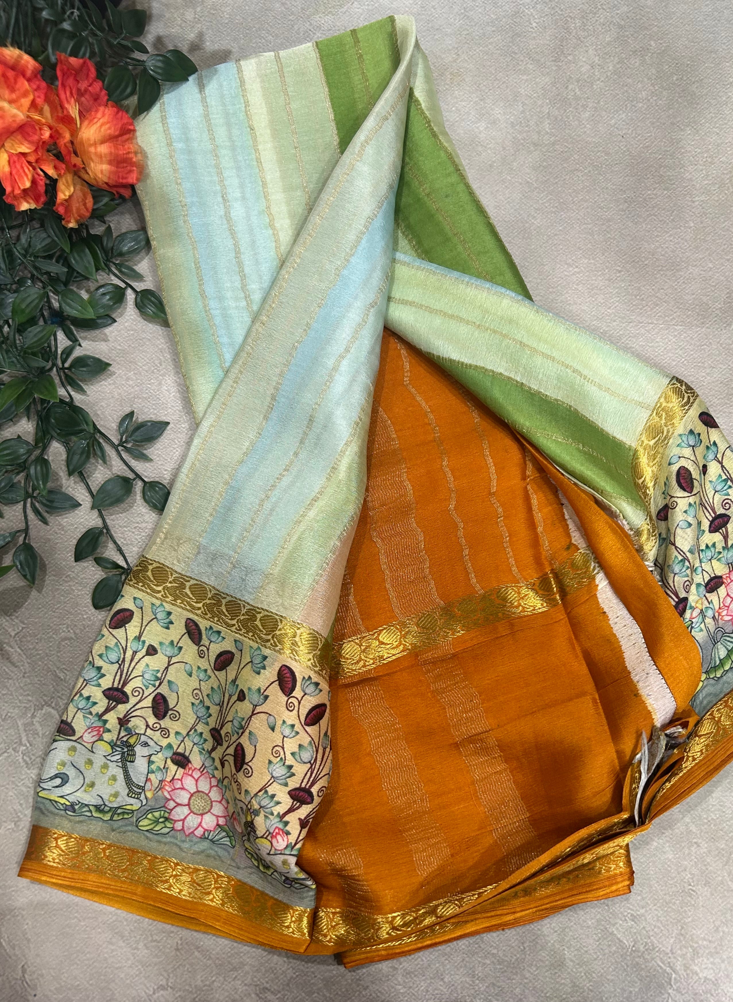 Rankart kalamkari border pure wrinkle 103 crepe silk saree - Image 2