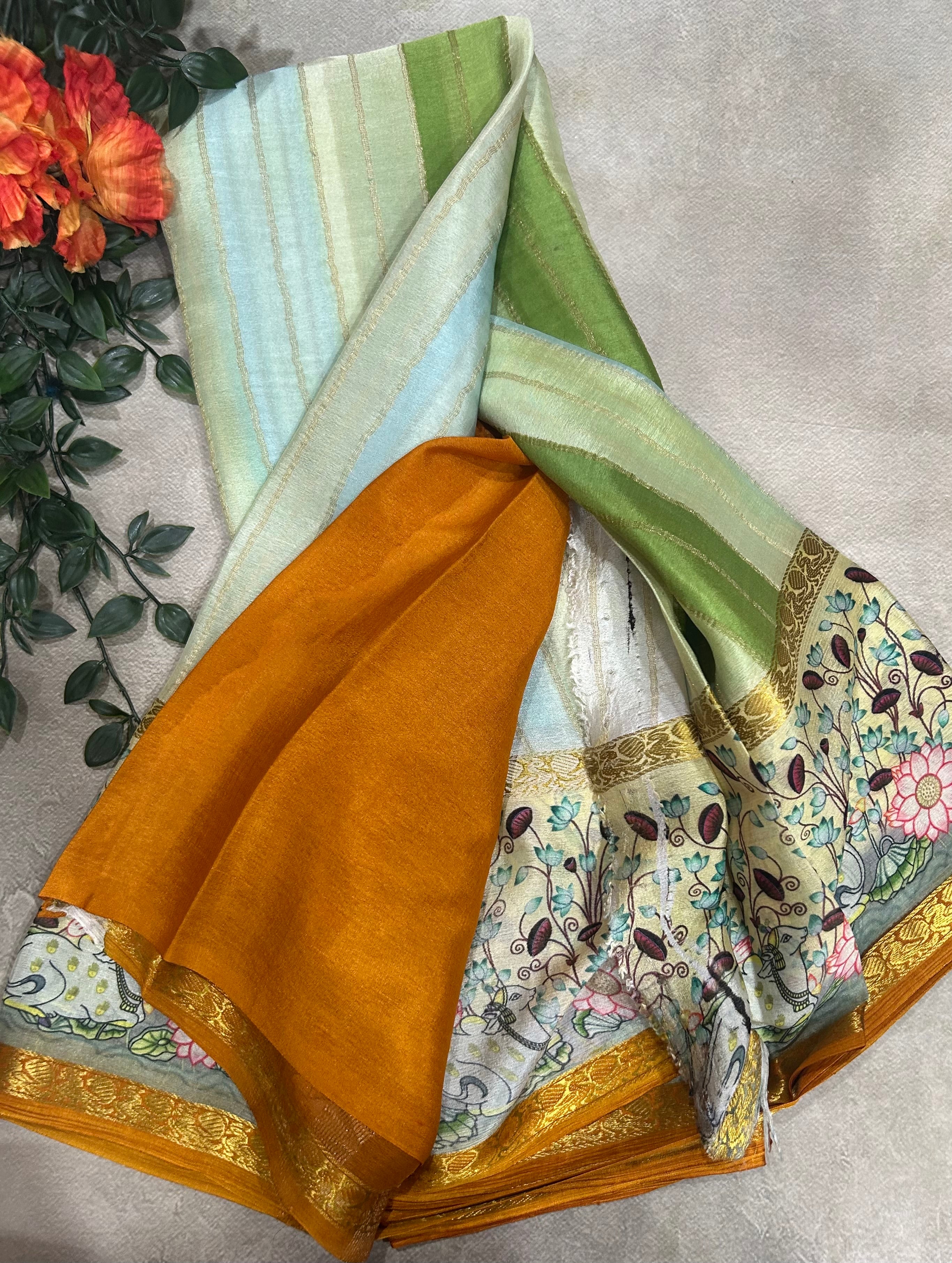 Rankart kalamkari border pure wrinkle 103 crepe silk saree - Image 3
