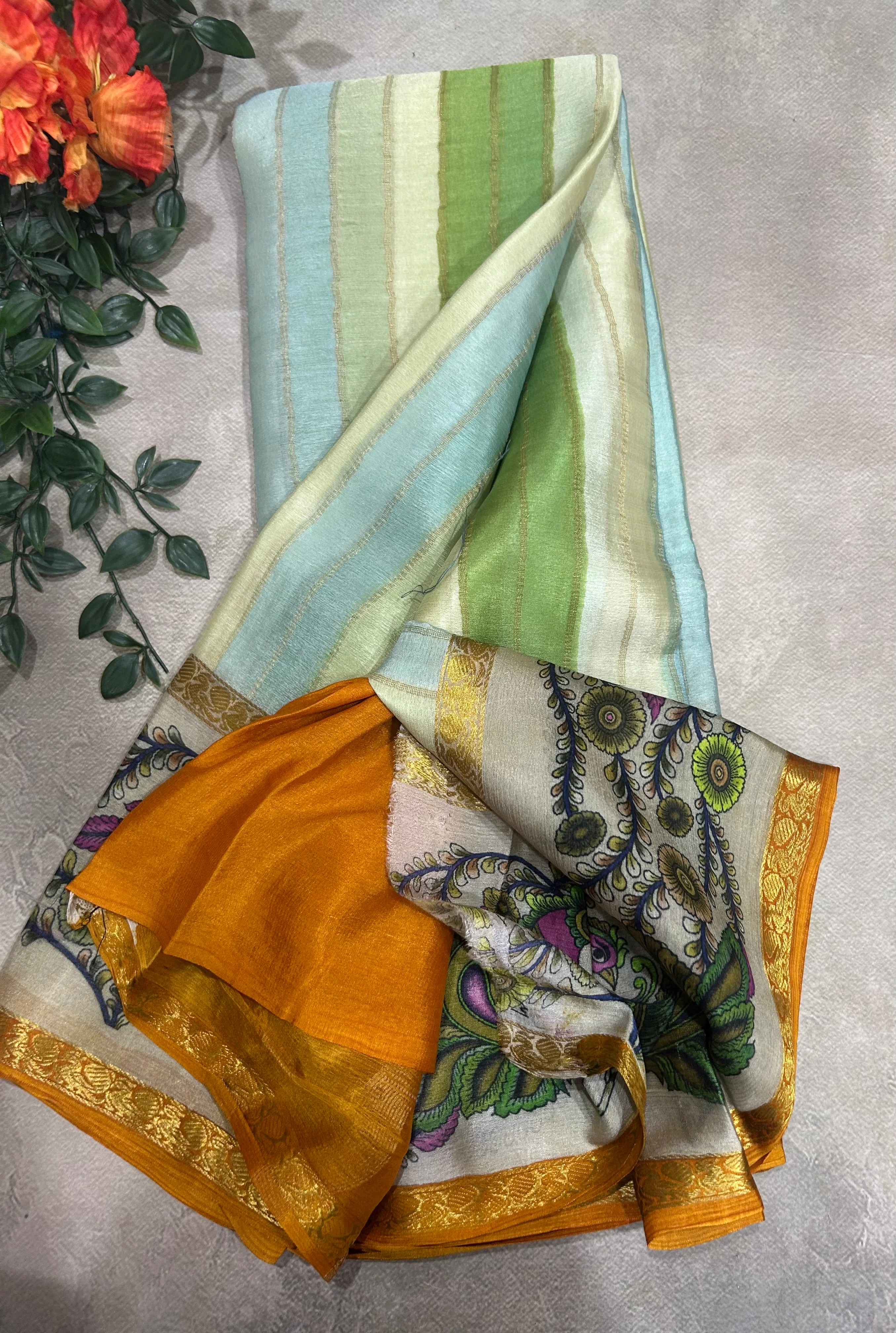 Rankart kalamkari border pure wrinkle 103 crepe silk saree - Image 3