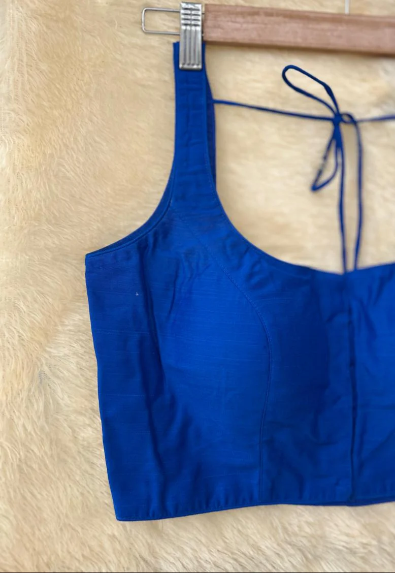 Blue raw silk sleeveless blouse - Image 5