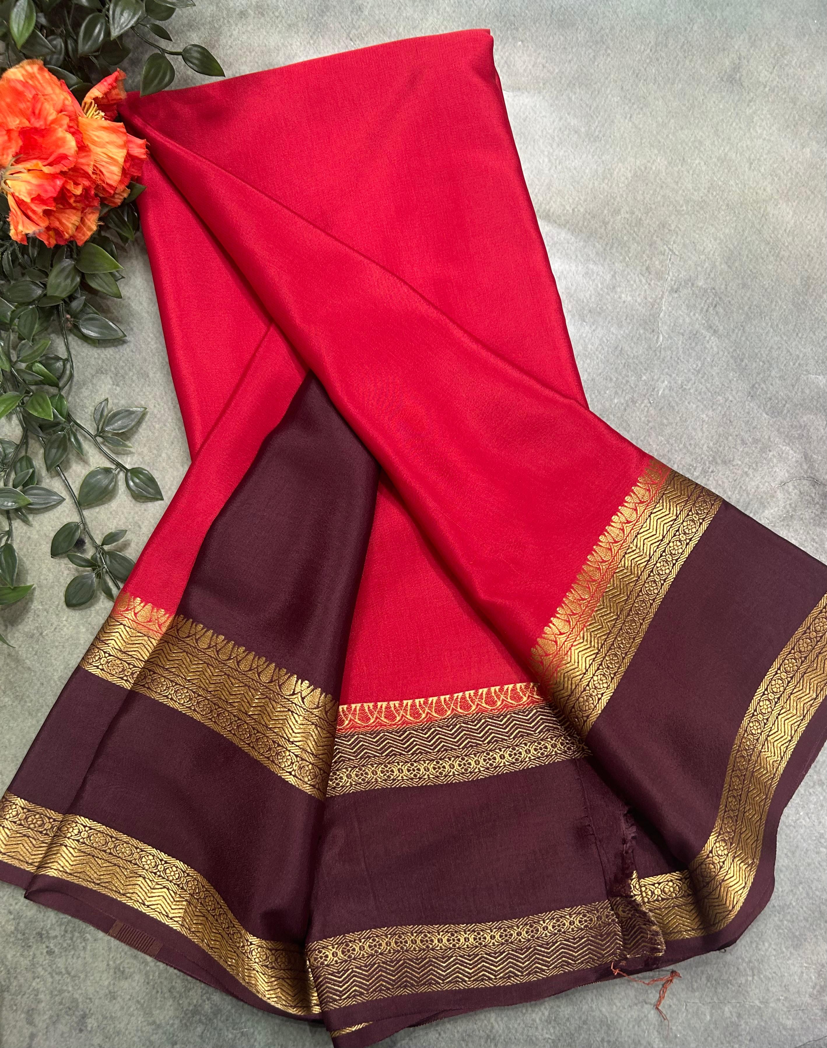 Red bentex border pure Mysore silk 104 saree - Image 3