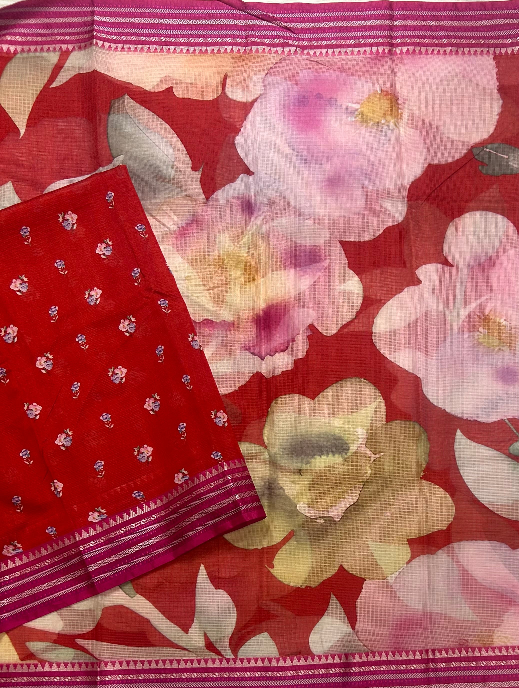 Red digital print Kota checks 105 saree - Image 3