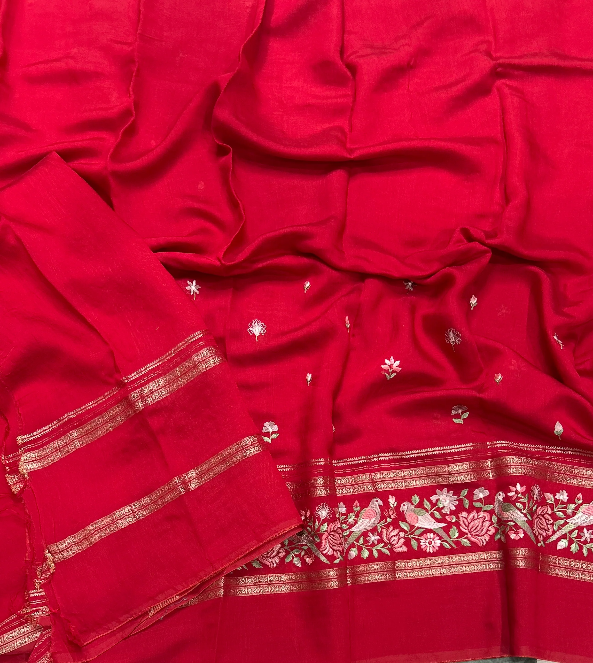 Red embrodiery soft tussar crepe 104 saree - Image 4