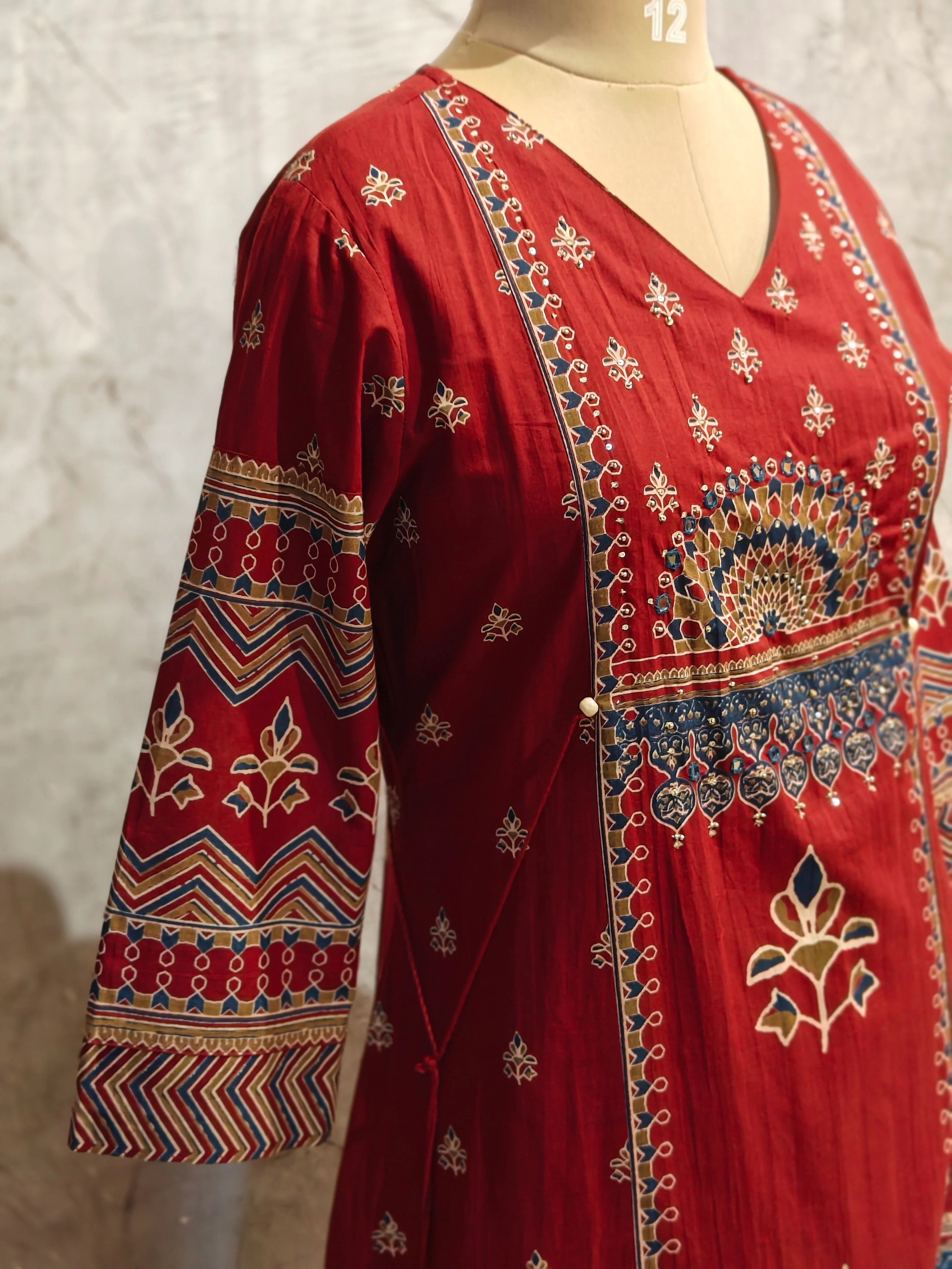 Maroon mul Cotton Anarkali Kurtha 389 - Image 3