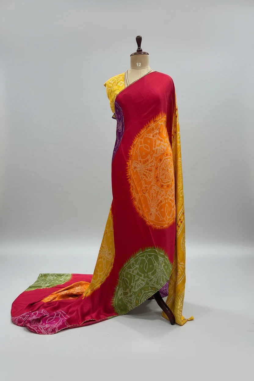 Red Patola modal satin 102 saree - Image 2