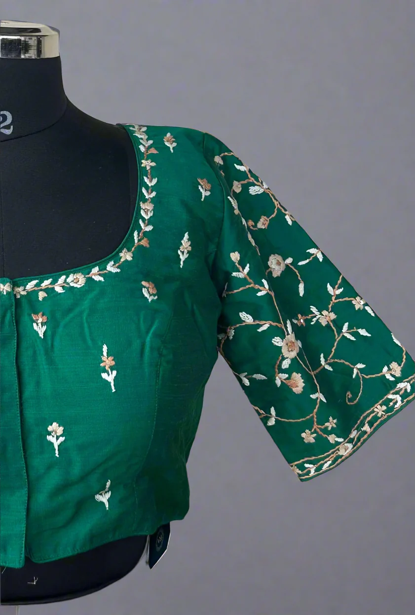 Green Knot Handwork Blouse – Designer Ethnic Partywear,knot handwork-09 - Image 3