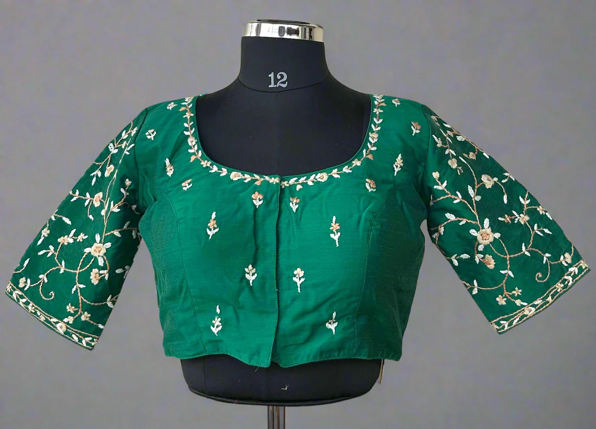 Green Knot Handwork Blouse – Designer Ethnic Partywear,knot handwork-09 - Image 4
