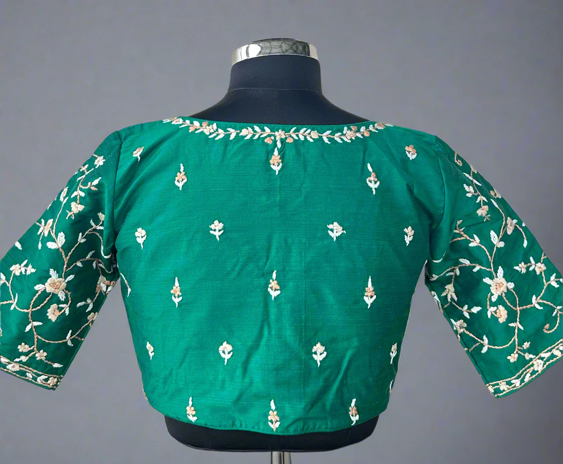 Green Knot Handwork Blouse – Designer Ethnic Partywear,knot handwork-09 - Image 5