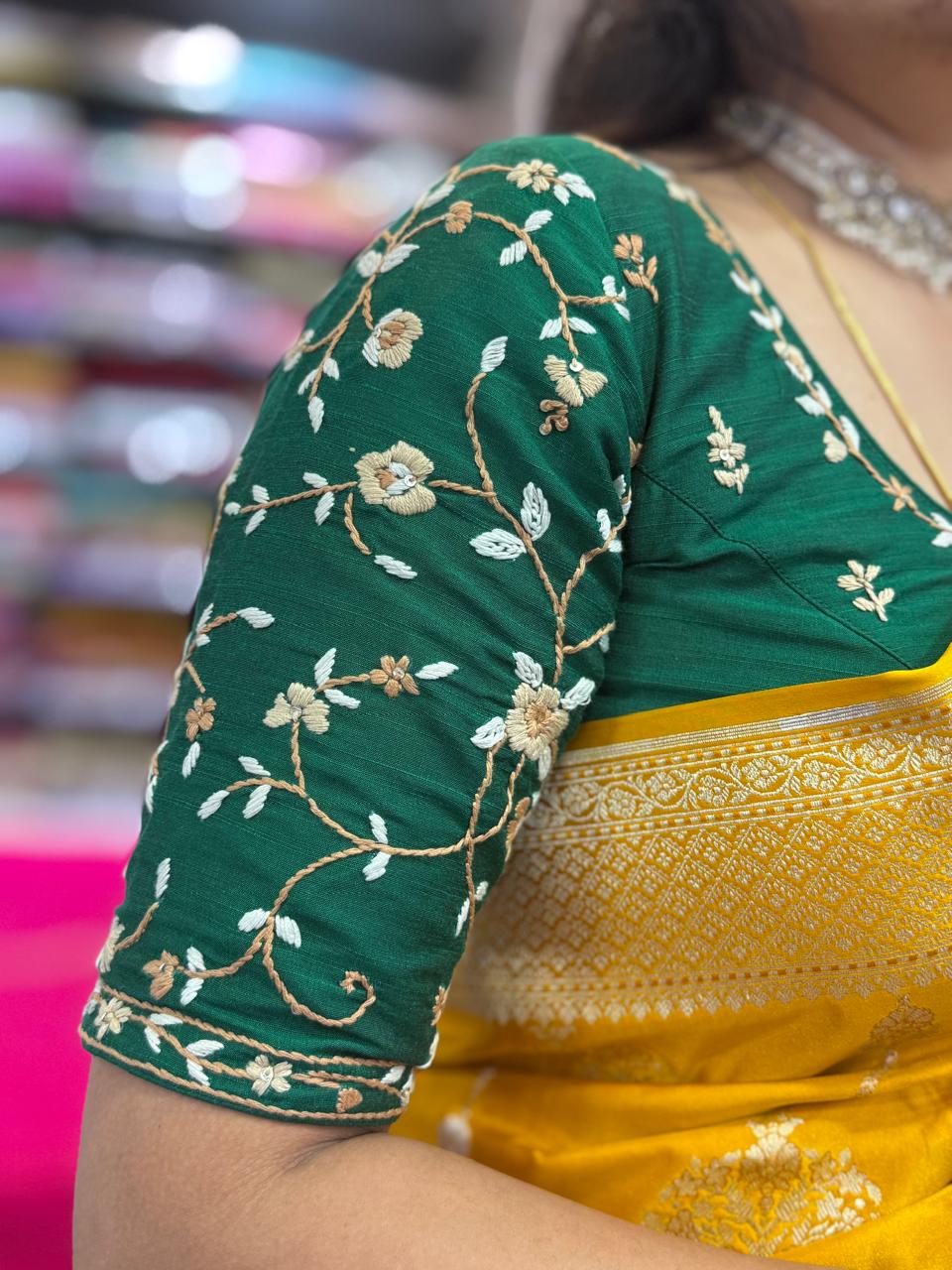 Green Knot Handwork Blouse – Designer Ethnic Partywear,knot handwork-09 - Image 6