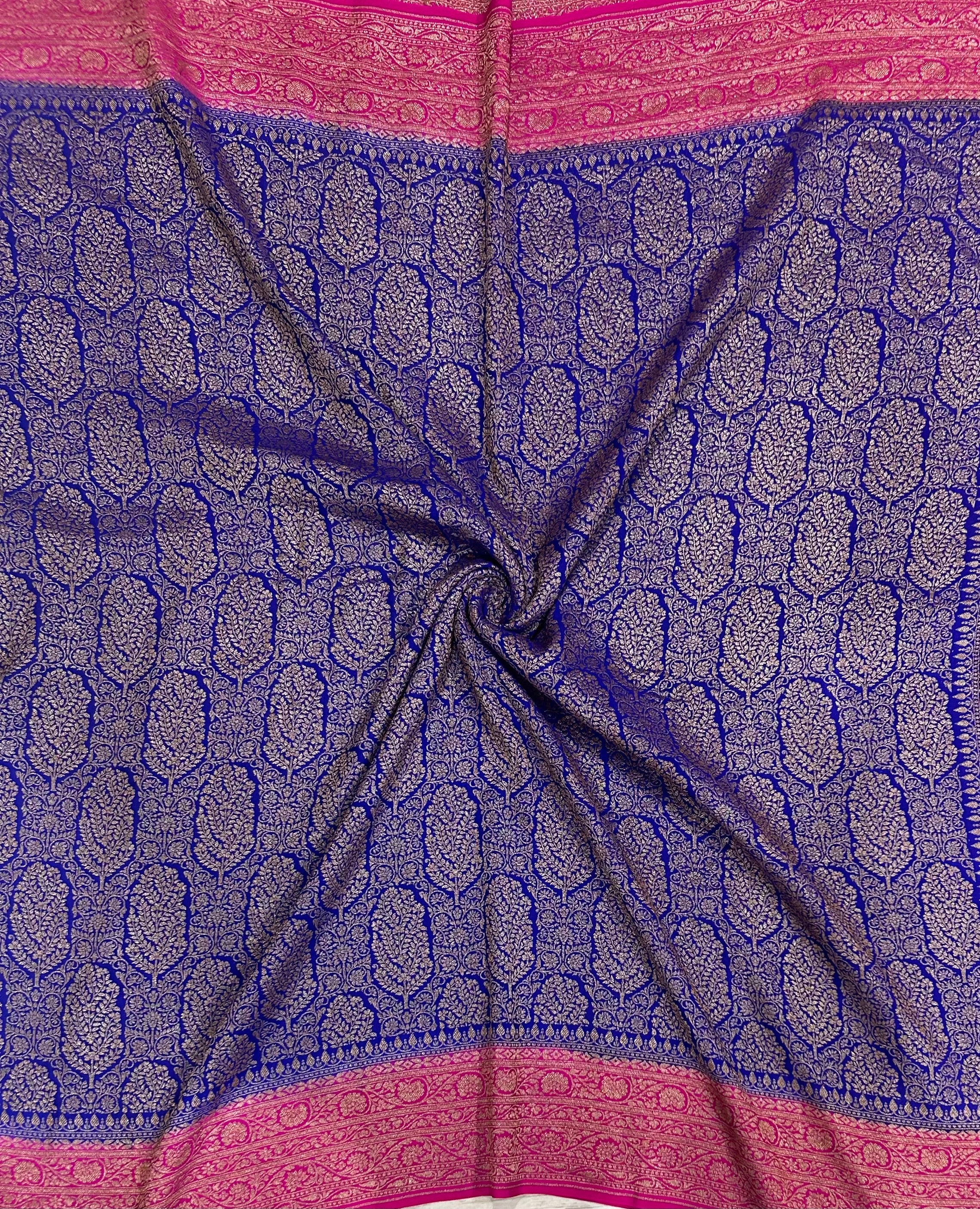 Royal blue brocade benarasi pure crepe saree 103(Rashmika Mandanna Brocade saree) - Image 2