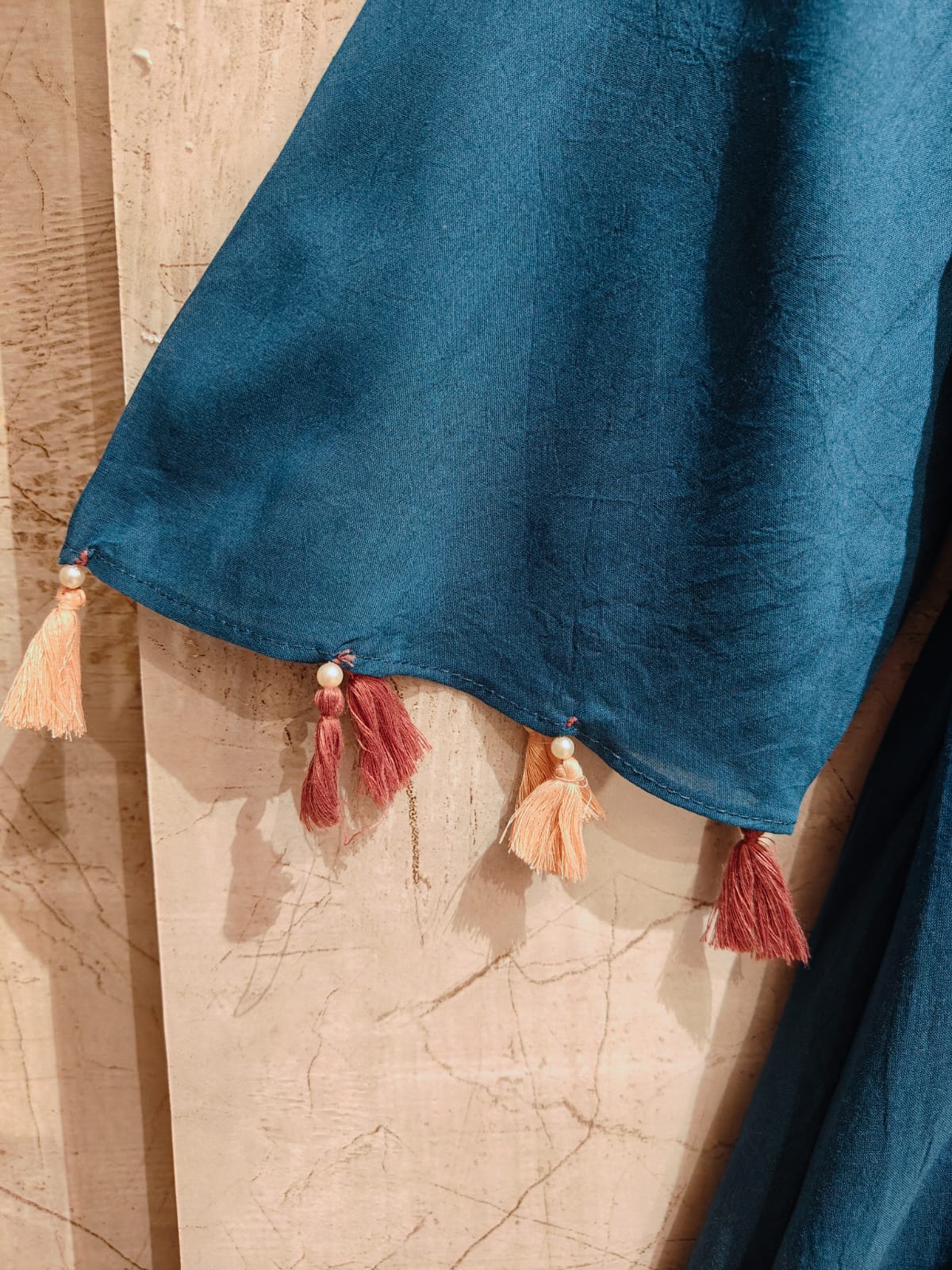 Royal Blue  Mul Chanderi Silk Anarkali Handwork Kurtha Set - Image 3
