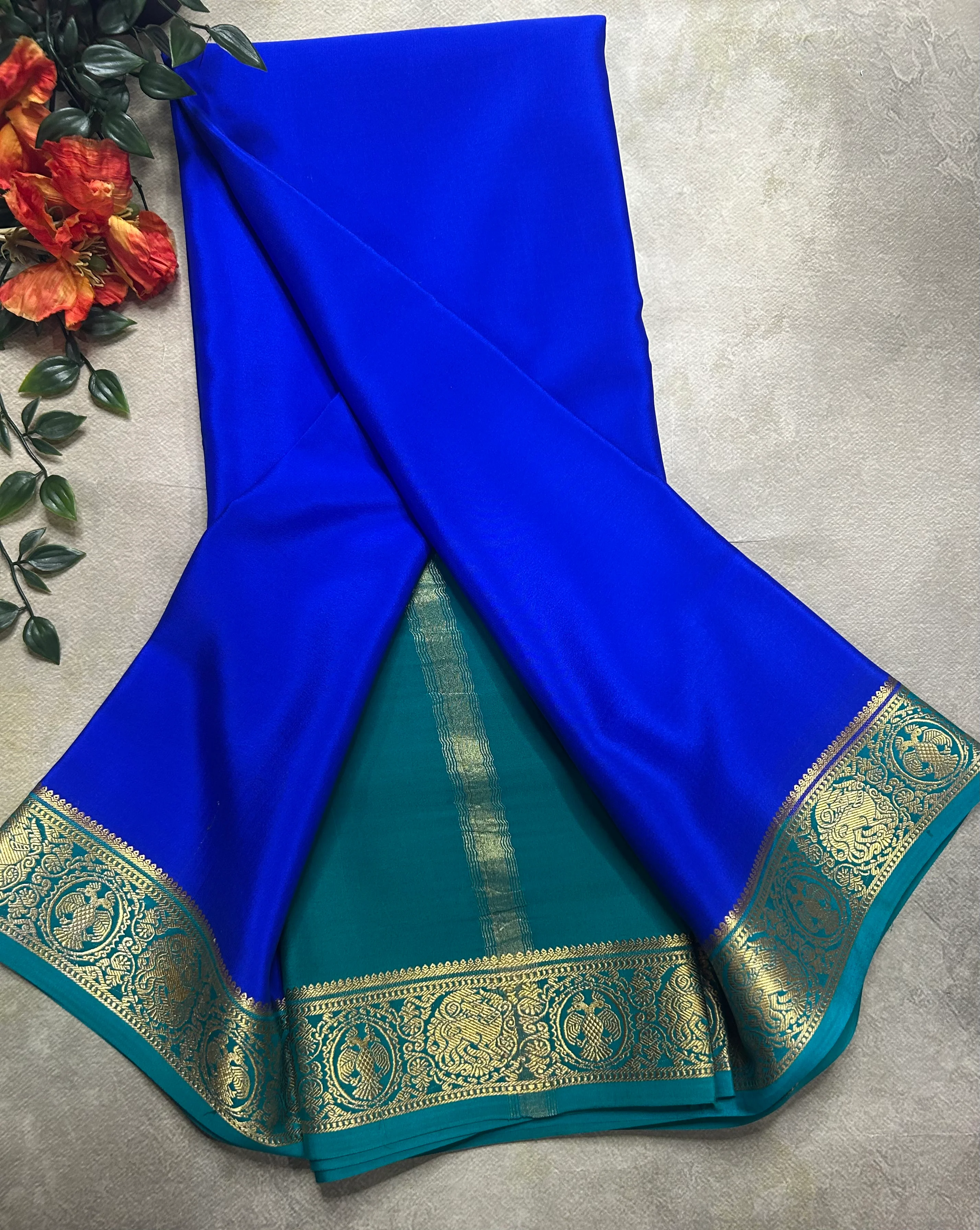 Royal blue pure Mysore silk 104 saree - Image 2