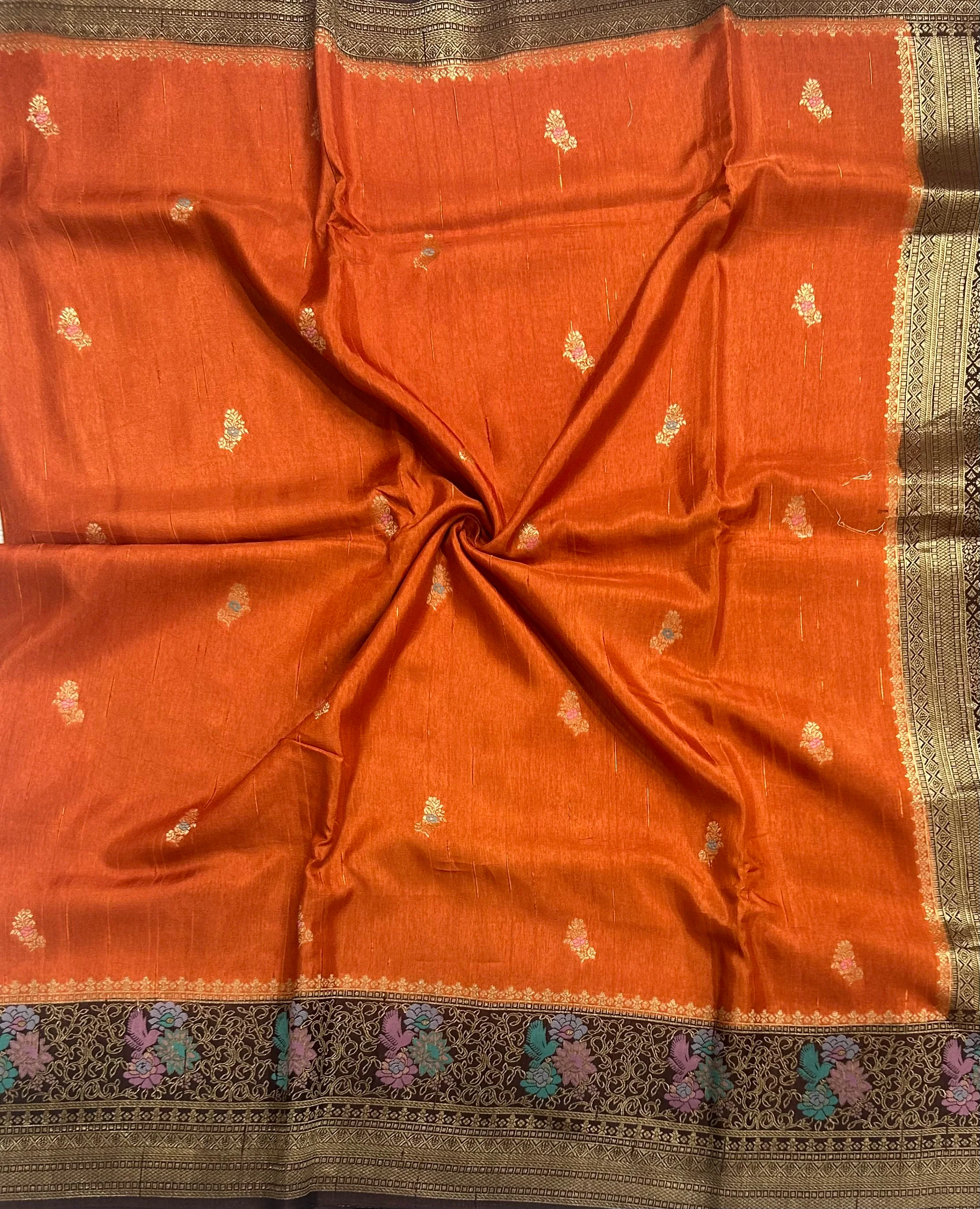 Rust orange n brown 104 Meena work border saree - Image 2