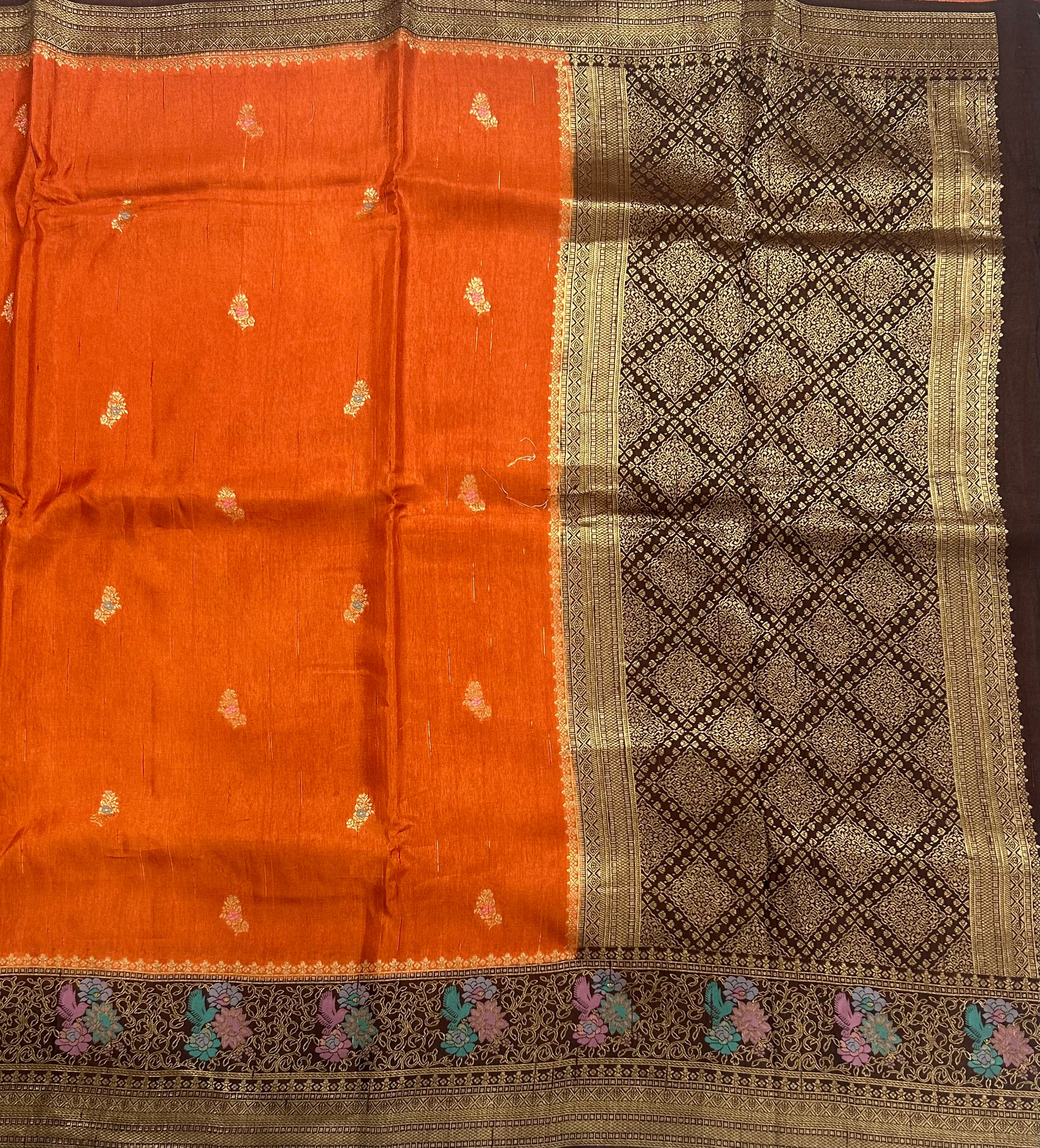 Rust orange n brown 104 Meena work border saree - Image 3