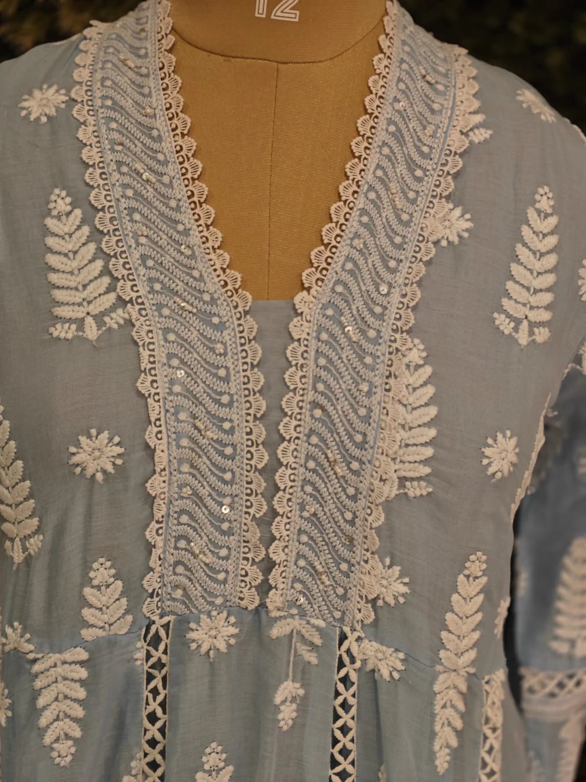 Sky Blue Cotton Hakkoba Work Anarkali Kurtha 459 - Image 6