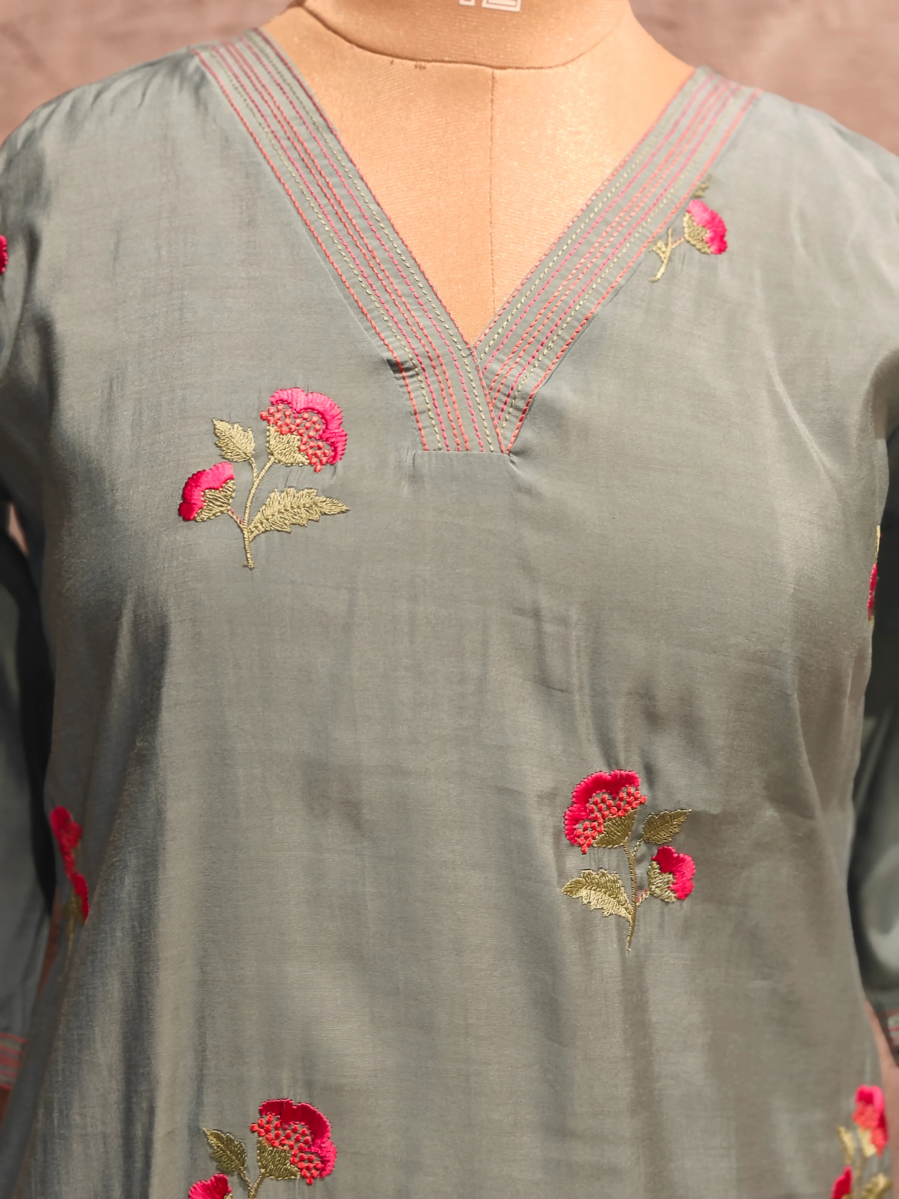 Sky Blue Modul Silk Cord Set Kurtha 712 - Image 2