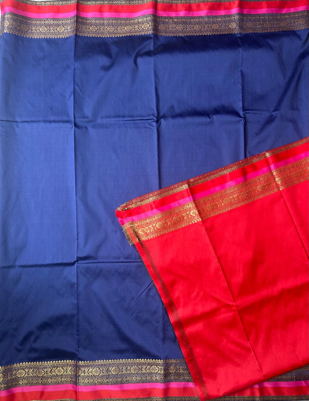 Navy blue n red semi banarasi silk saree - Image 3