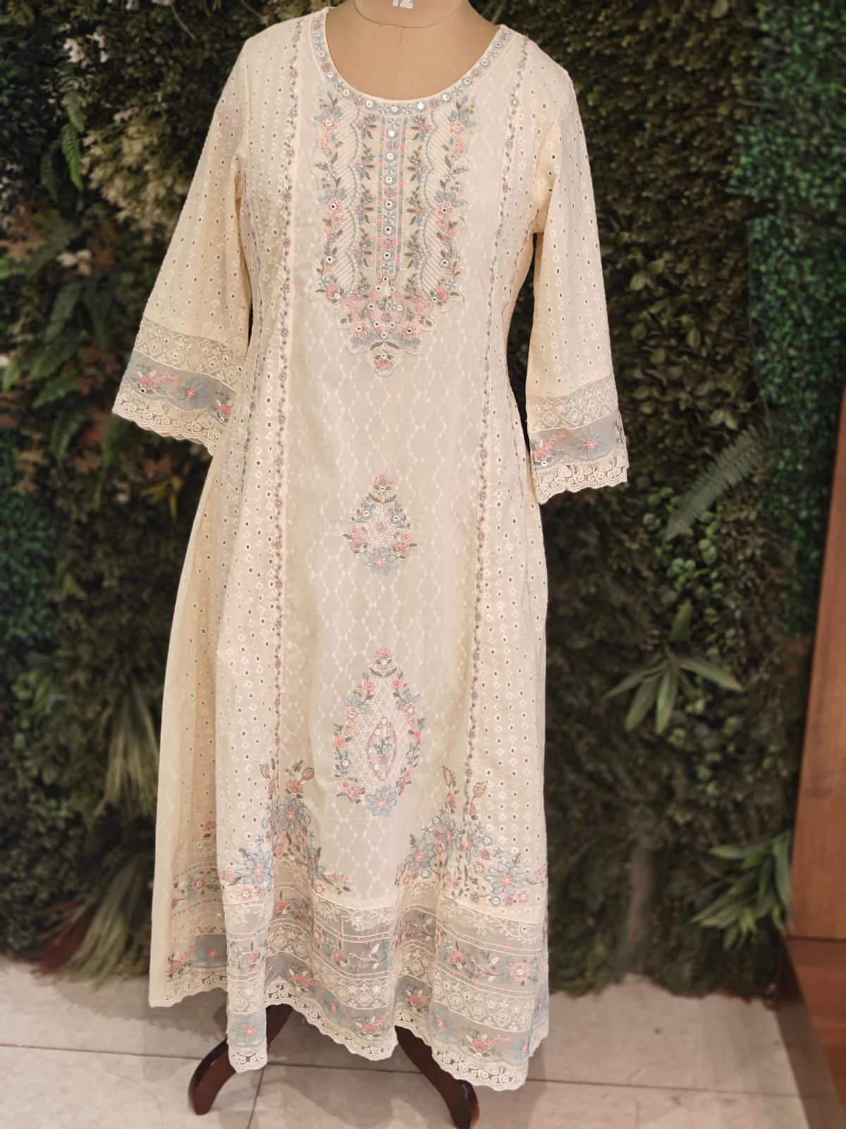 White Cotton Hacoba Work Anarkali Kurtha 459 - Image 3