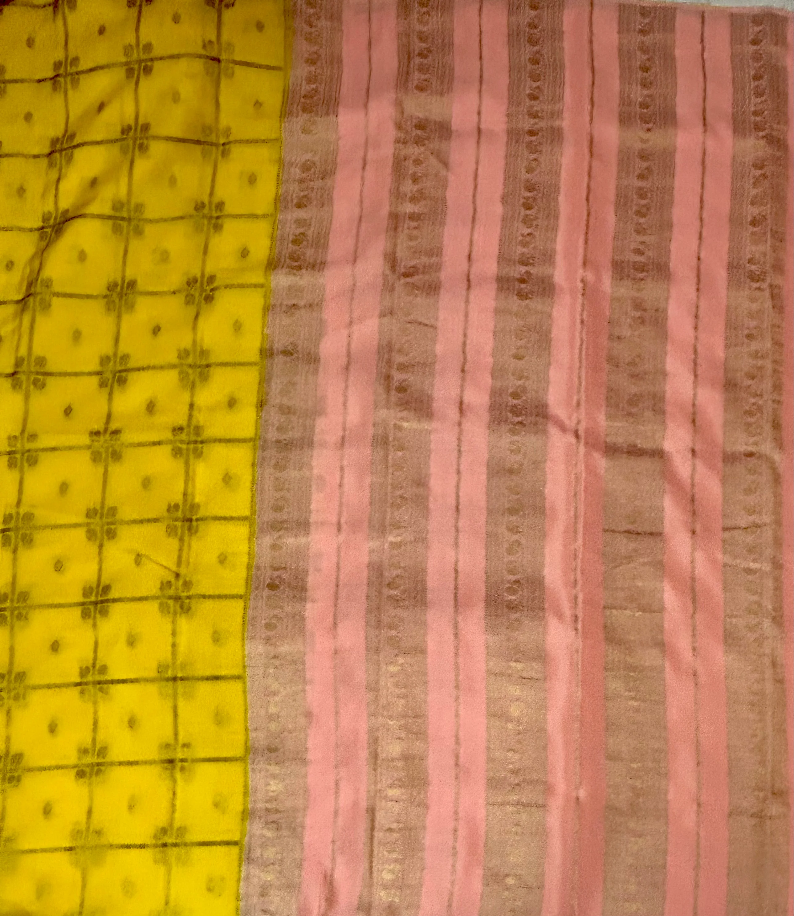 Yellow contrast checks borderless pure mysore silk-102 saree - Image 3