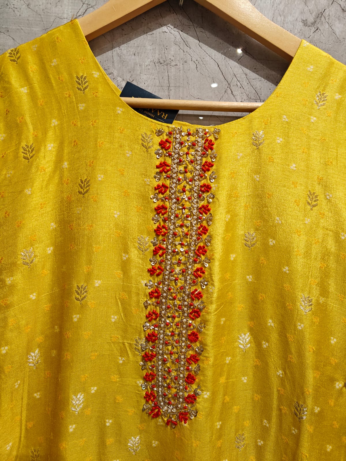 Yellow Dola silk kurtha set - Image 3