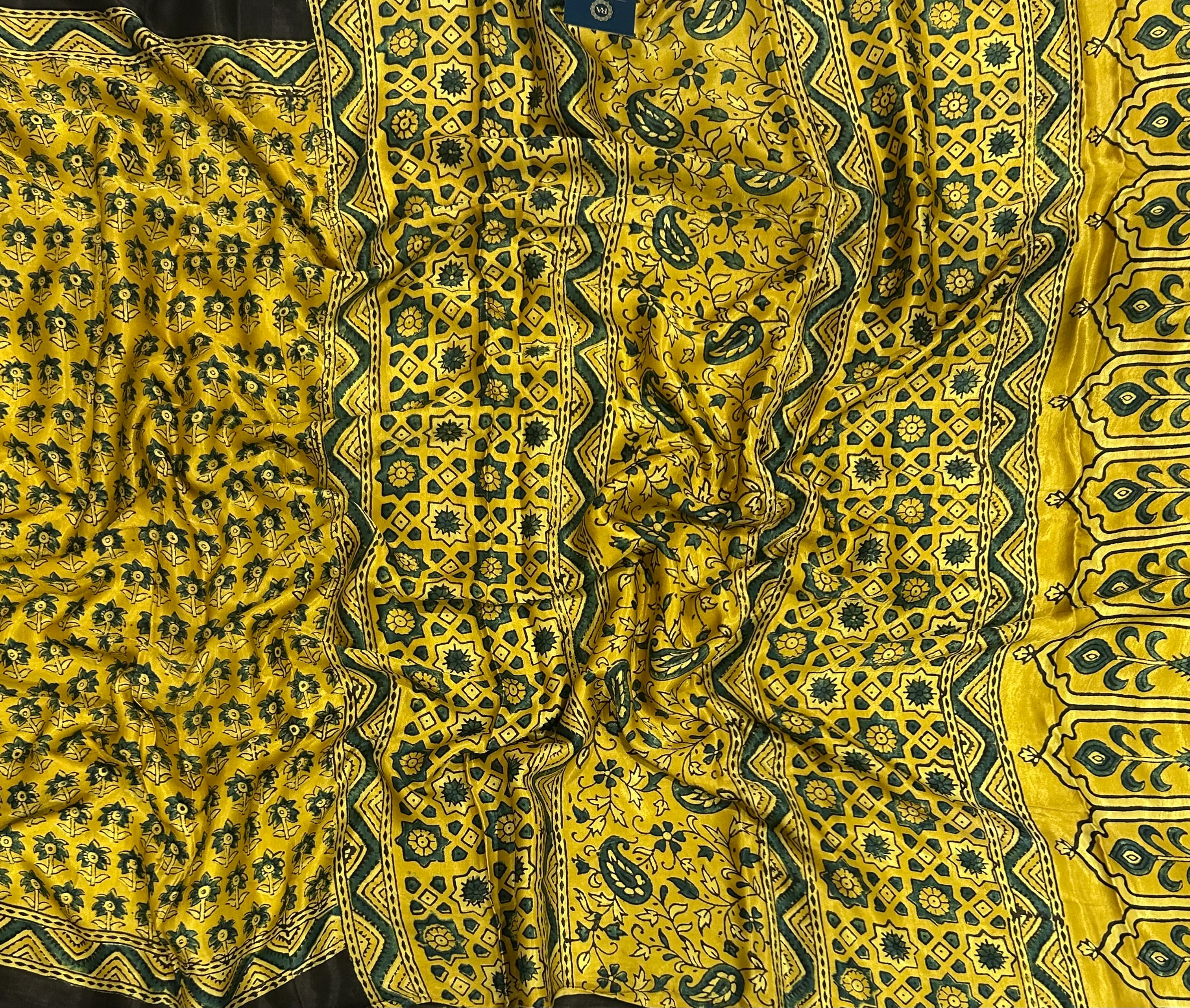 Yellow n black modal silk 104 saree - Image 3