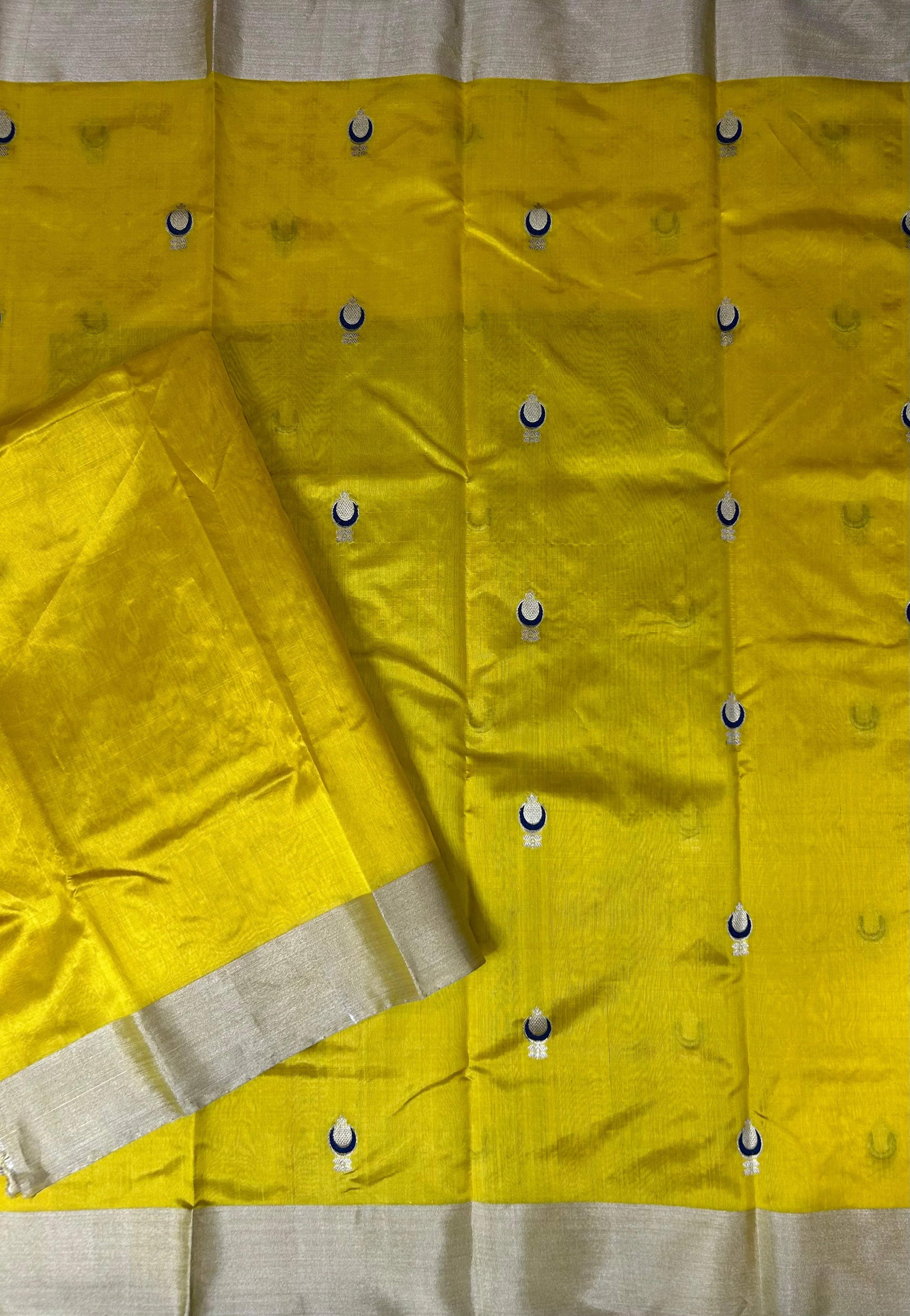 Yellow pure Chanderi silk saree 101 - Image 2
